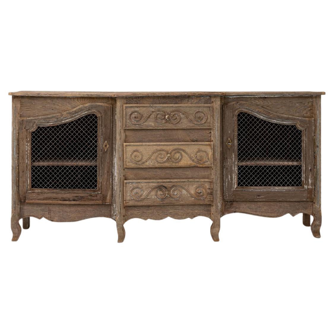 19th Century French Provincial Mesh-Door Buffet with Carved Drawers For Sale