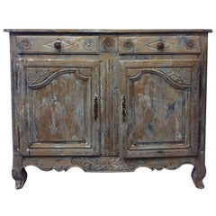 19th Century French Provincial Oak Buffet with Distressed Paint Finish