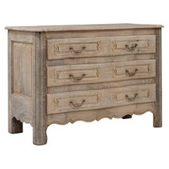 19th Century French Provincial Oak Chest of Drawers with Brass Pulls