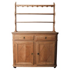 19th Century French Provincial Oak Dresser with Plate Rack and Brass Hooks