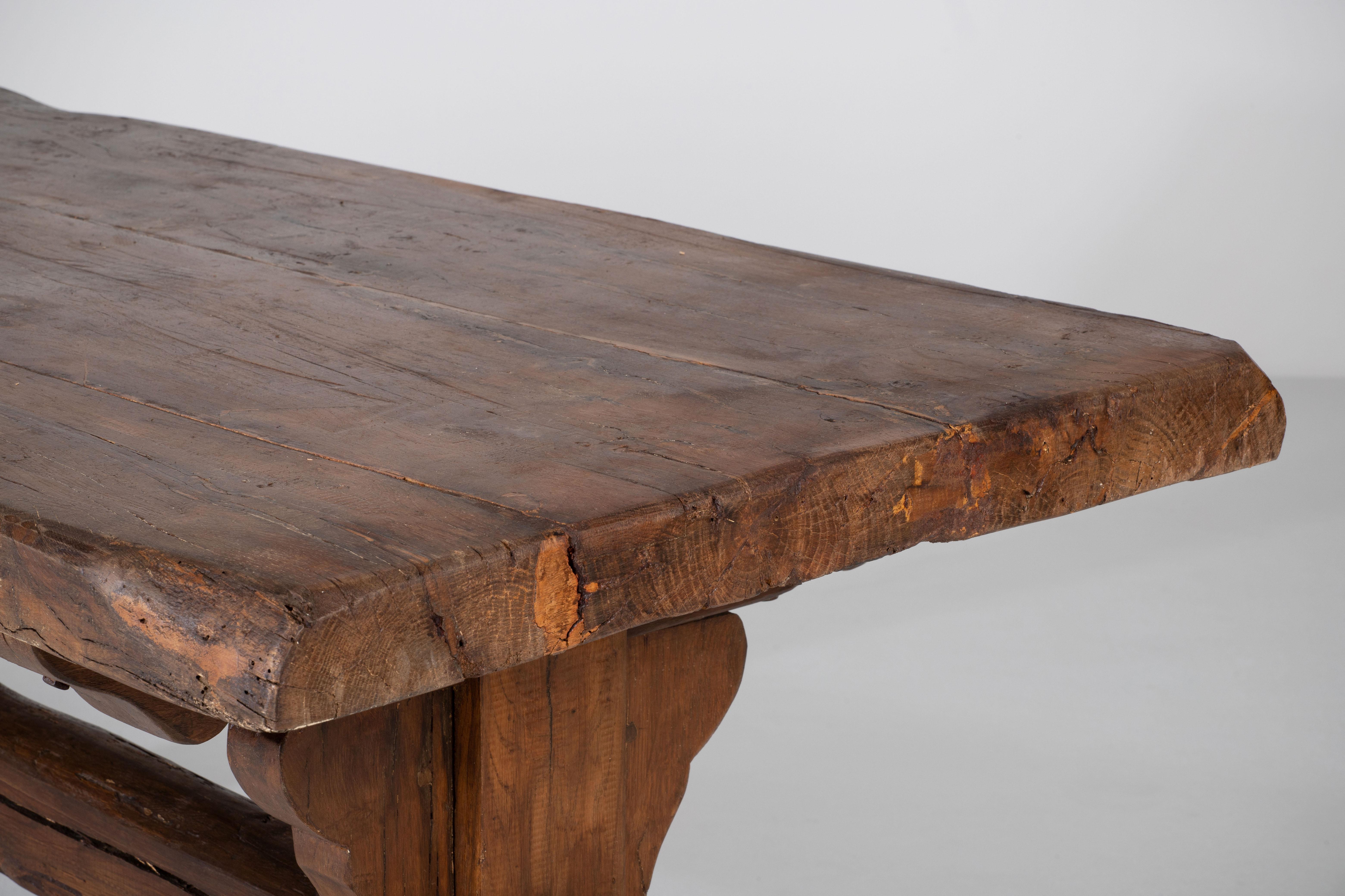 19th Century French Provincial Oak Farmhouse Dining Table, Rustic For Sale 9