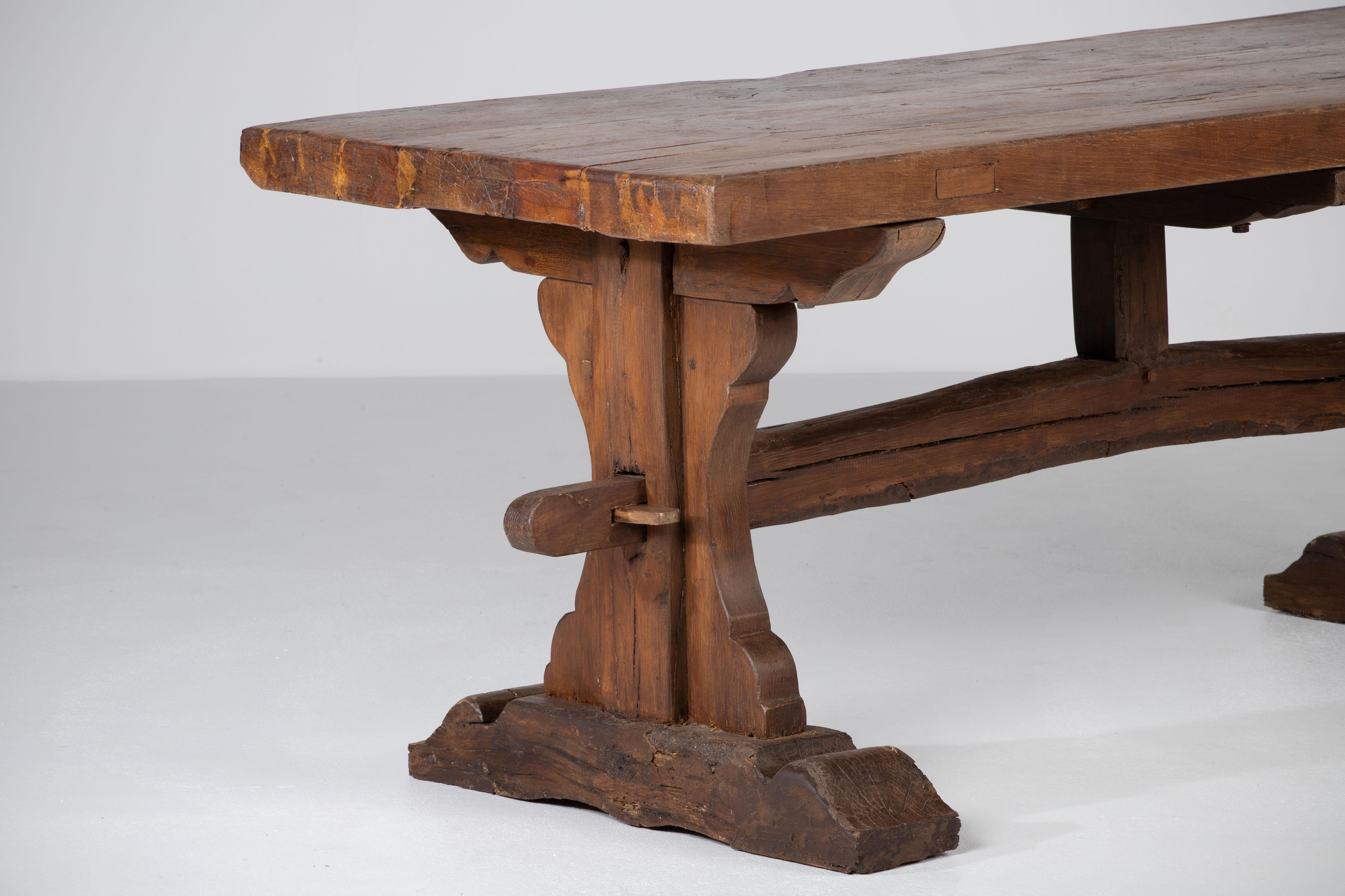 19th Century French Provincial Oak Farmhouse Dining Table, Rustic For Sale 14