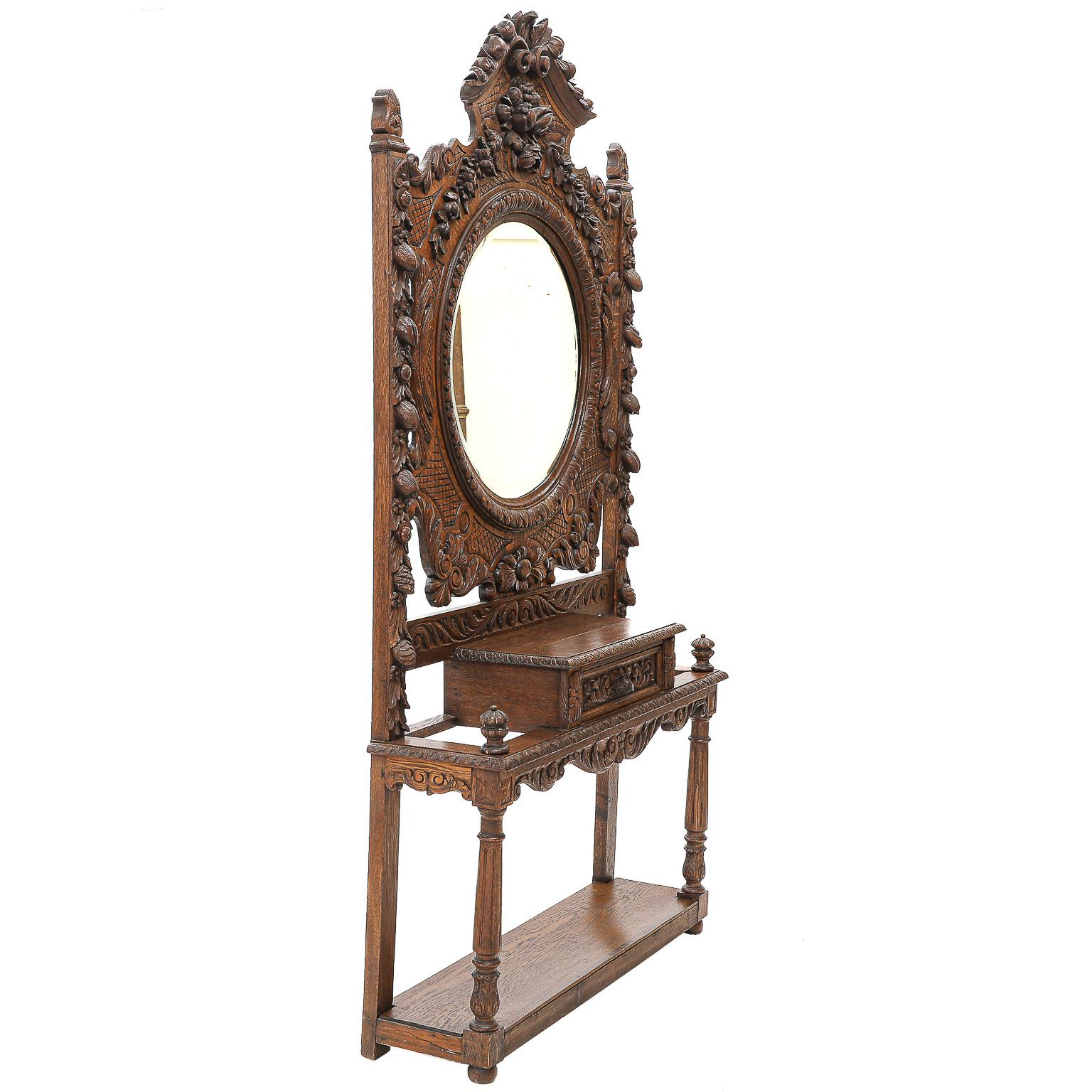 19th Century French Provincial Oak Hall Tree For Sale 2