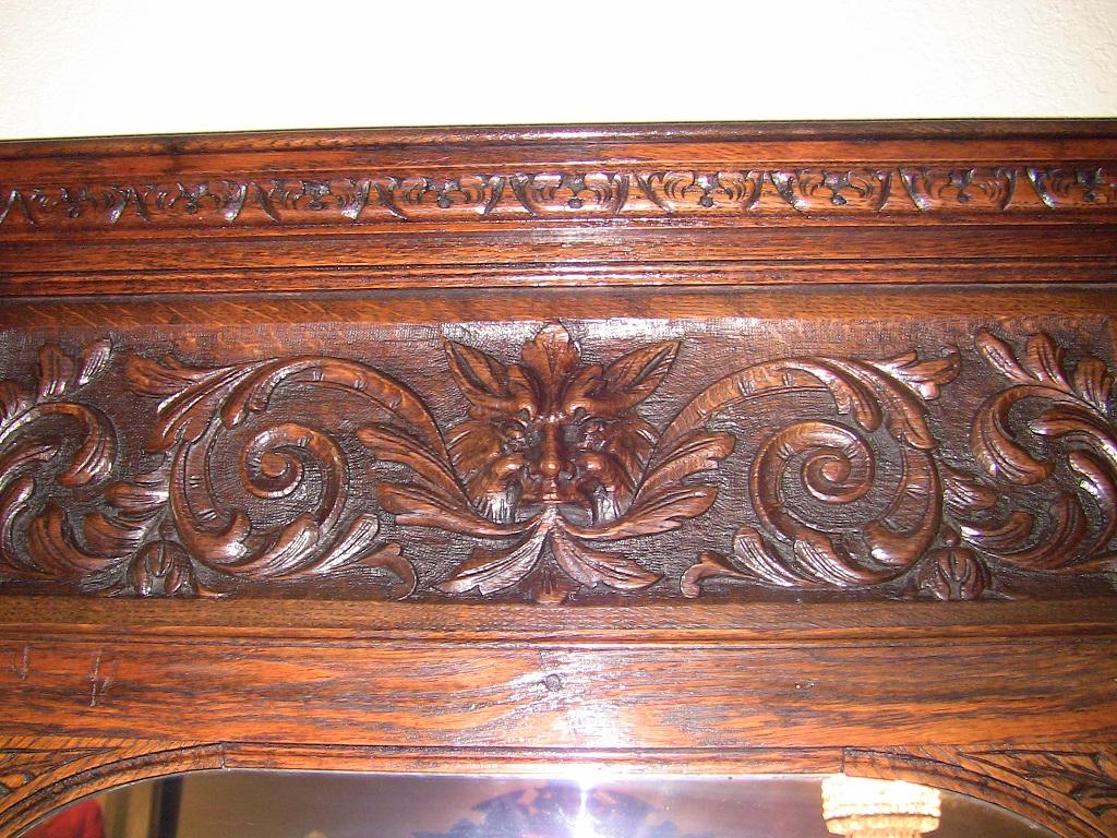 19th Century French Provincial Oak Heavily Carved Overmantel Mirror In Excellent Condition In Dallas, TX