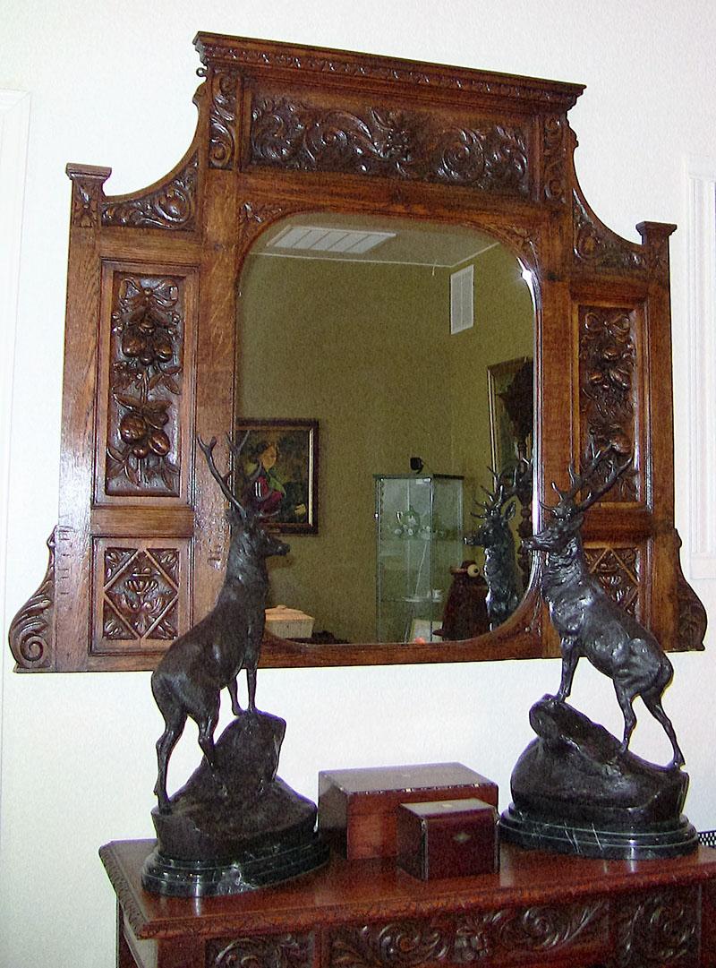 19th Century French Provincial Oak Heavily Carved Overmantel Mirror 3