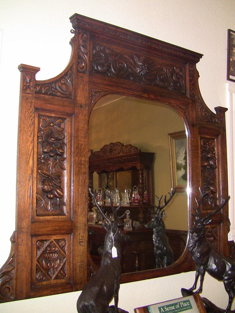 19th Century French Provincial Oak Heavily Carved Overmantel Mirror 4