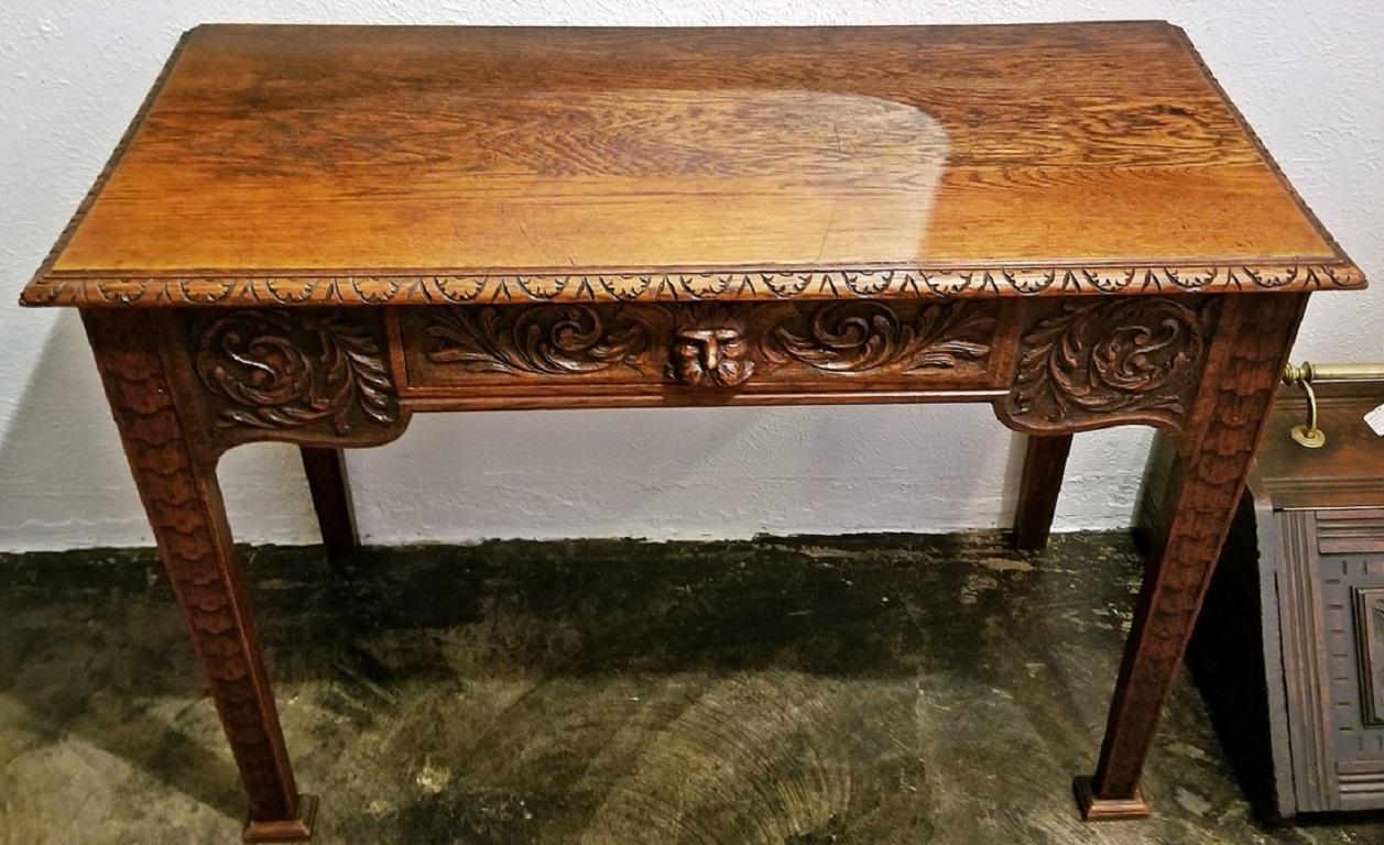 Hand-Carved 19th Century French Provincial Oak Side or Console Table