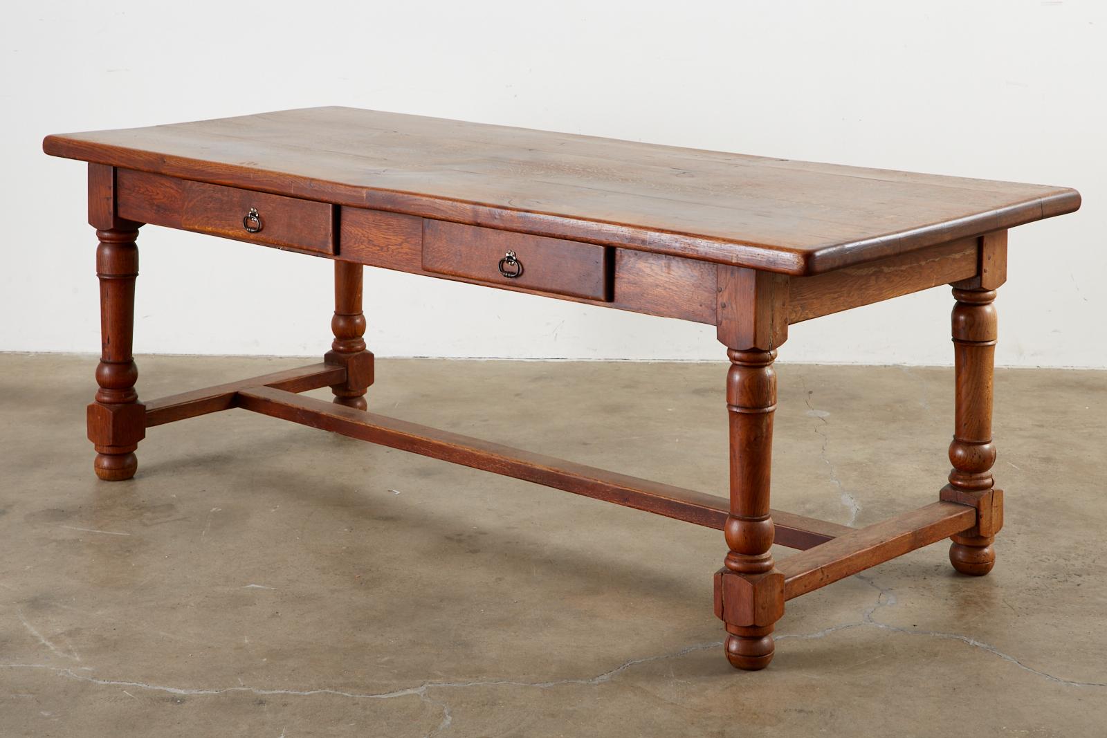Hand-Crafted 19th Century French Provincial Oak Trestle Farmhouse Dining Table