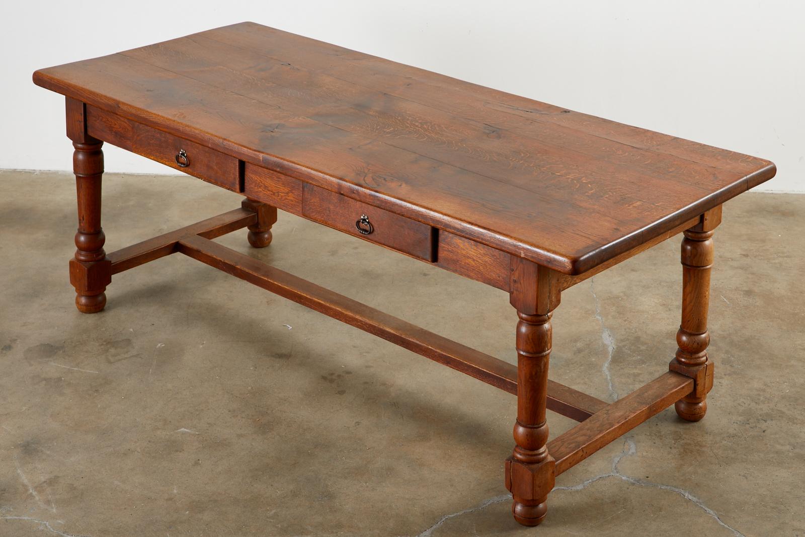 19th Century French Provincial Oak Trestle Farmhouse Dining Table In Good Condition In Rio Vista, CA