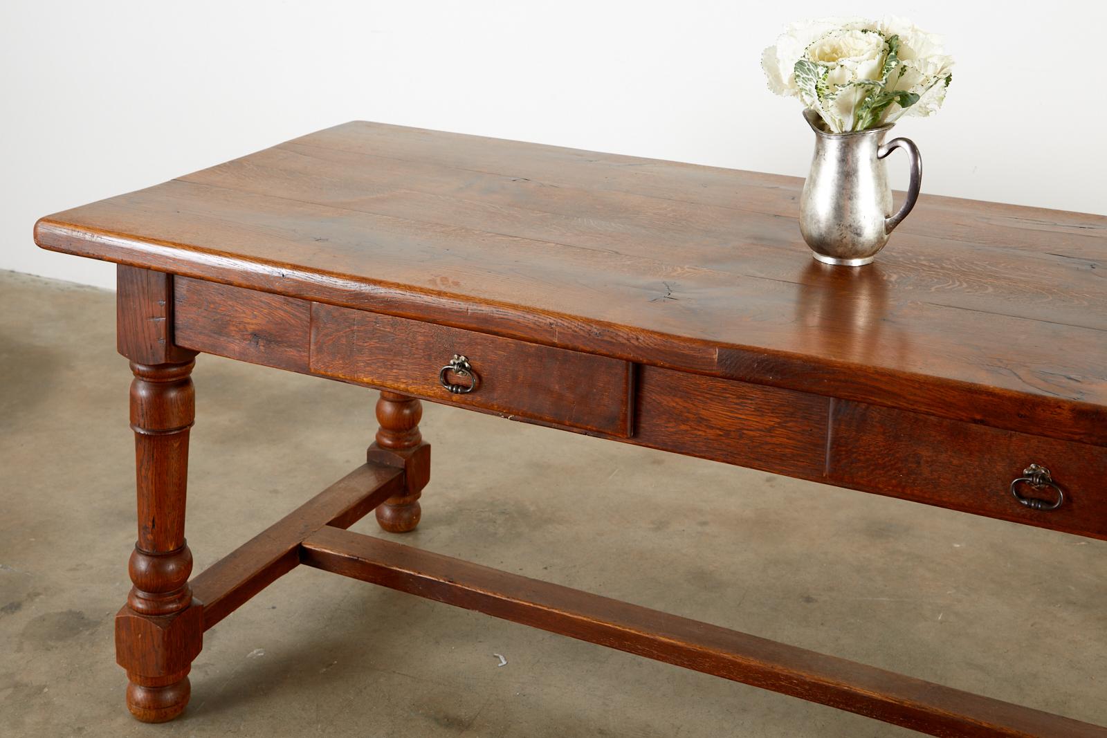 19th Century French Provincial Oak Trestle Farmhouse Dining Table 1