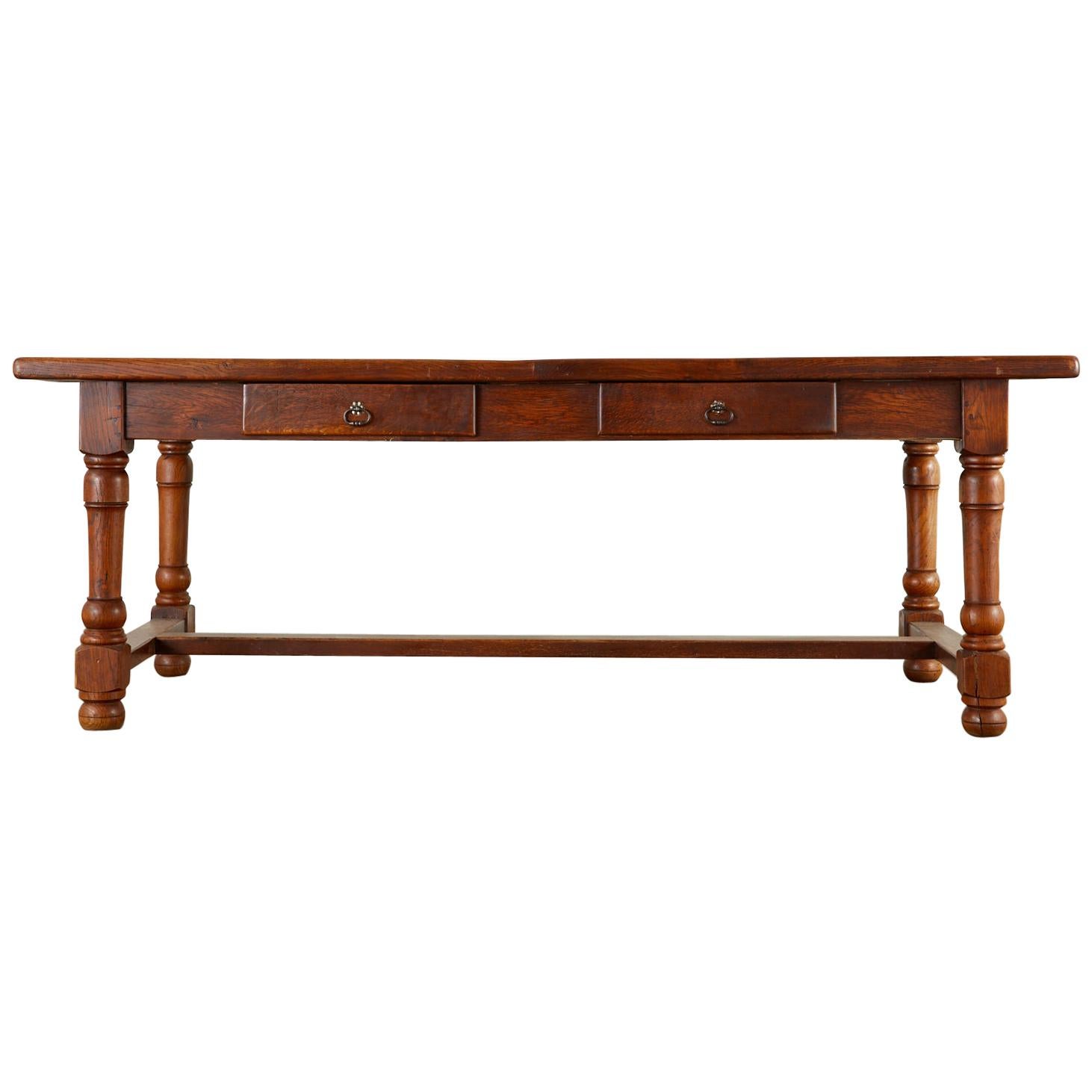 19th Century French Provincial Oak Trestle Farmhouse Dining Table