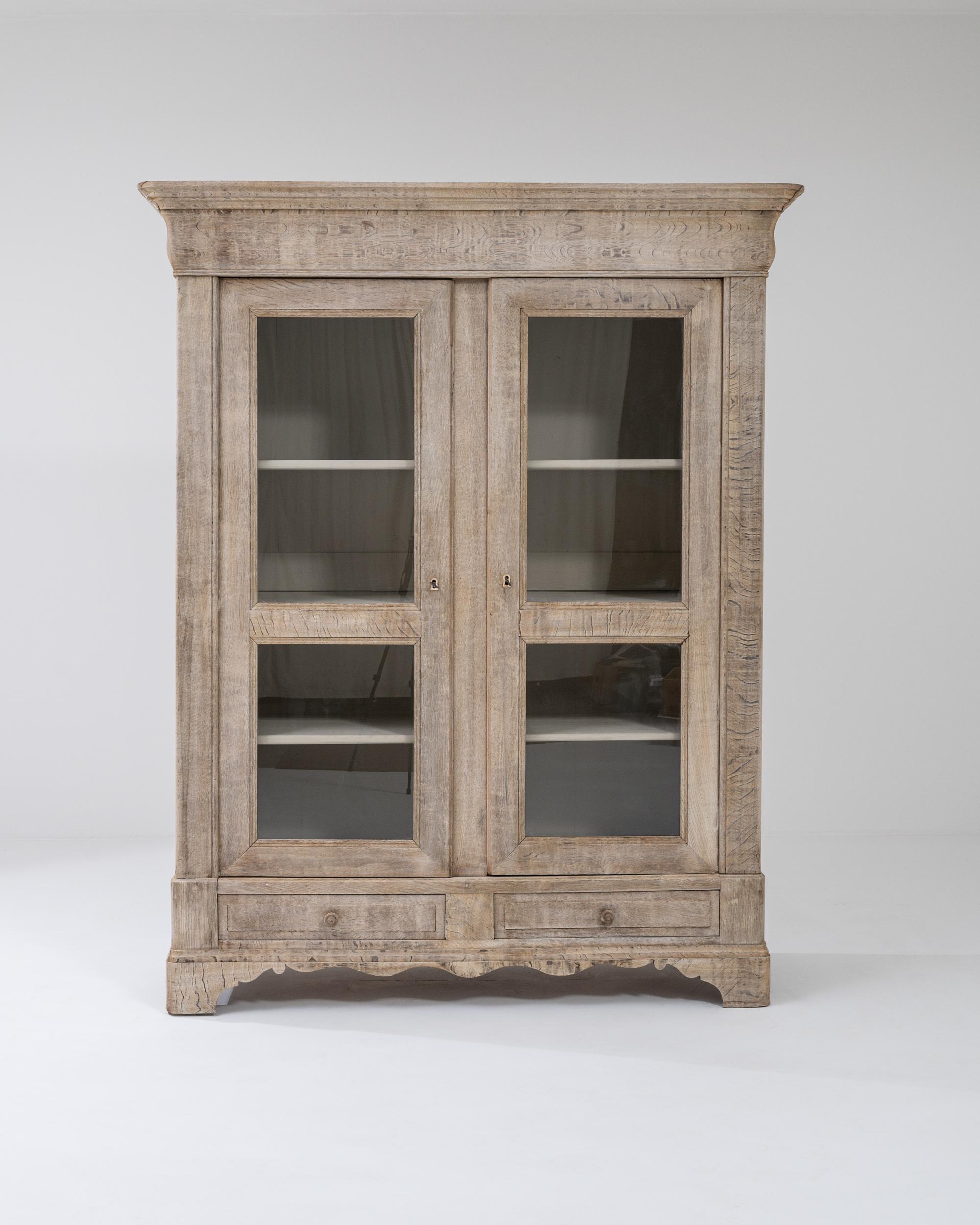 Bleached 19th Century French Provincial Oak Vitrine
