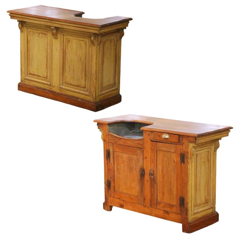 19th Century French Provincial Painted Pine Bar with Zinc Liner from Normandy