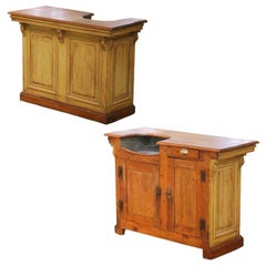 19th Century French Provincial Painted Pine Bar with Zinc Liner from Normandy