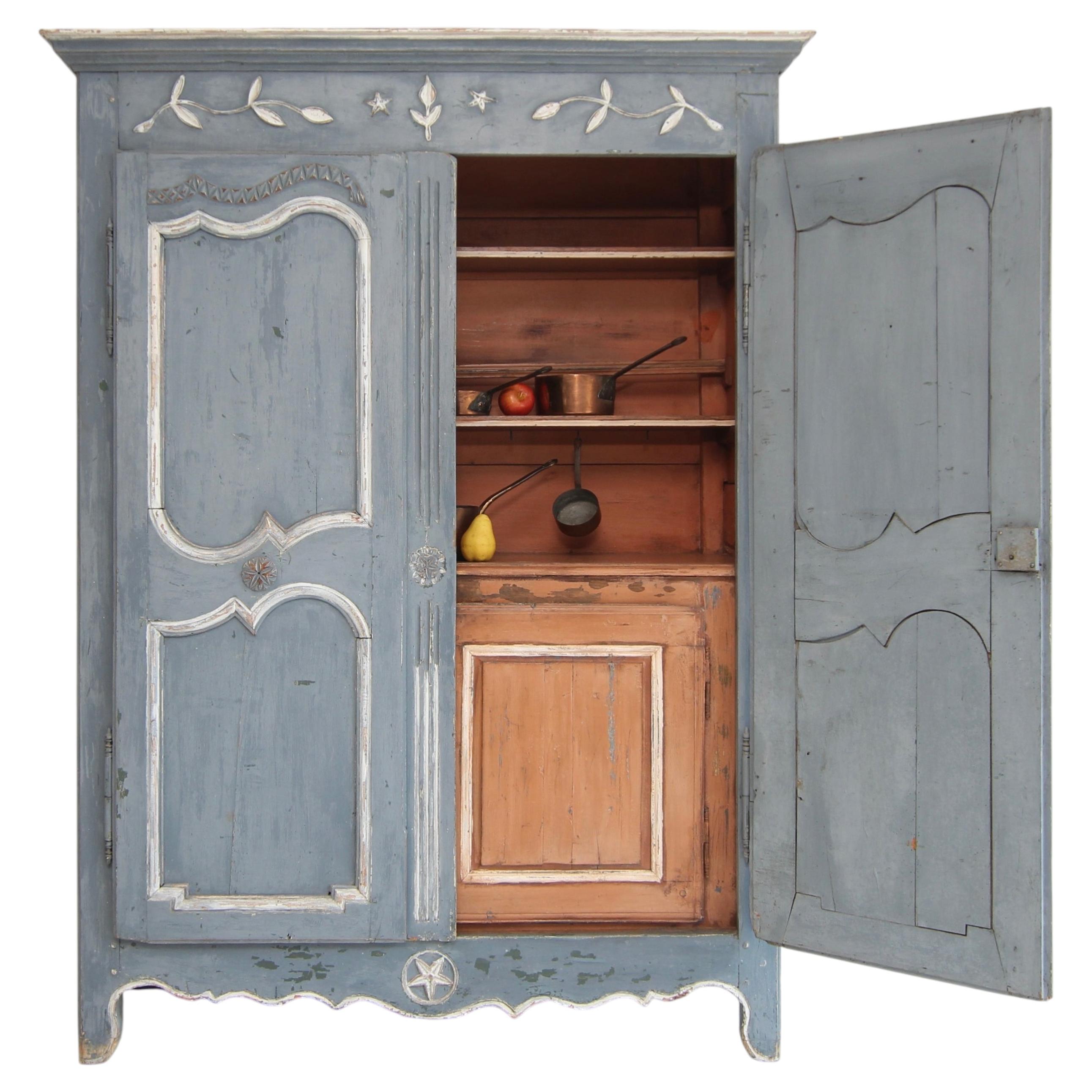 19th Century French Provincial Painted Pine Kitchen Cabinet or Cupboard