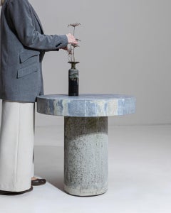 19th Century French Provincial Round Table, Blue-Gray Marble, Stone