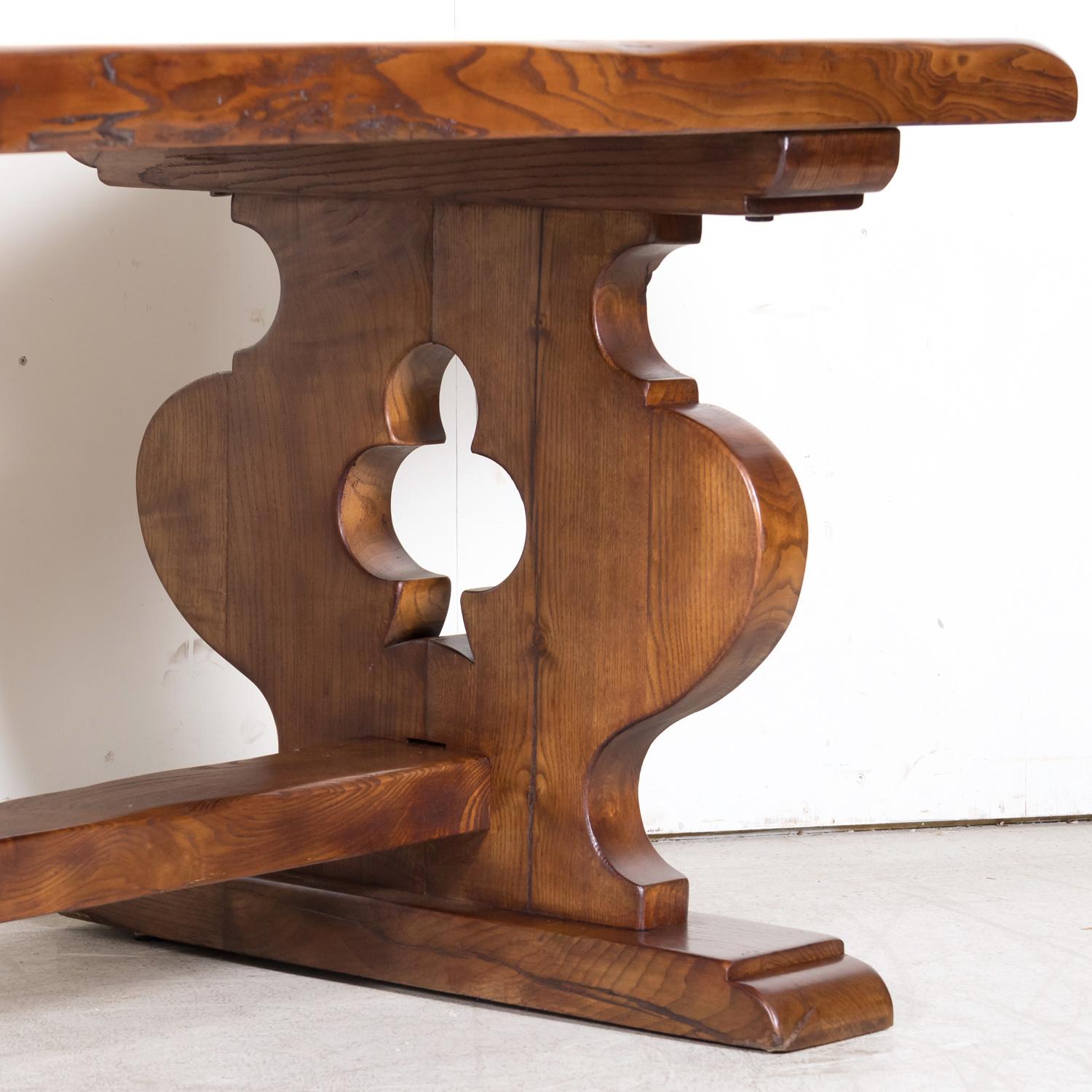 19th Century French Provincial Solid Chestnut Trestle Dining Table For Sale 11