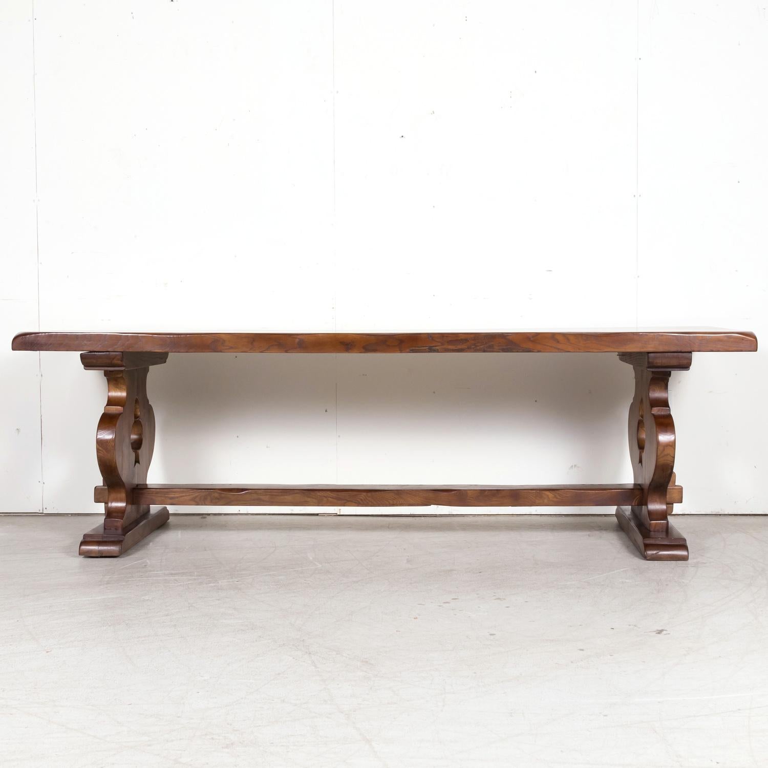 19th Century French Provincial Solid Chestnut Trestle Dining Table For Sale 1