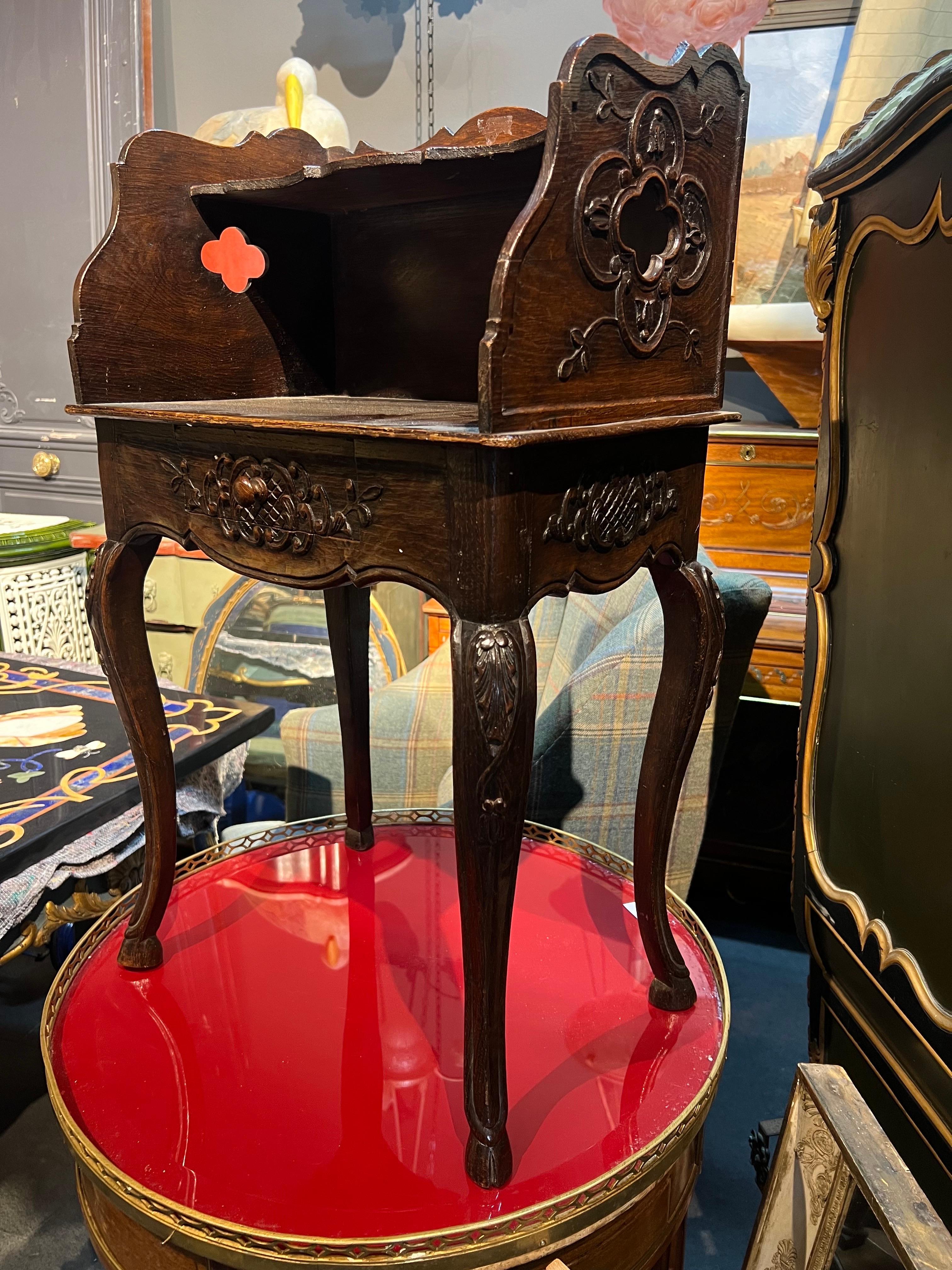 19th Century French Provincial Style Hand Carved Oak Night Stand For Sale 2