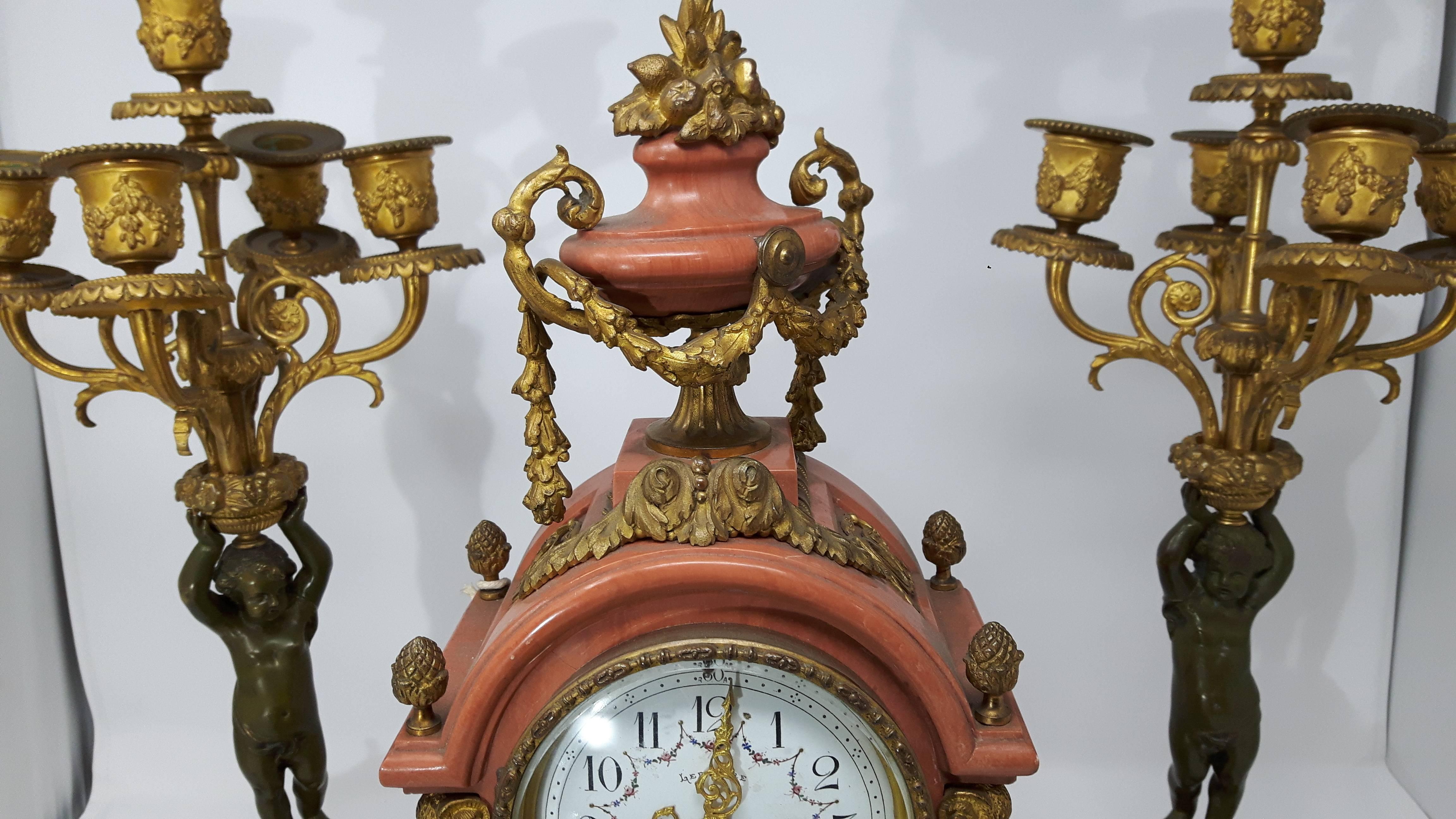 Carved 19th Century French Provincial Three-Piece Clock Set For Sale