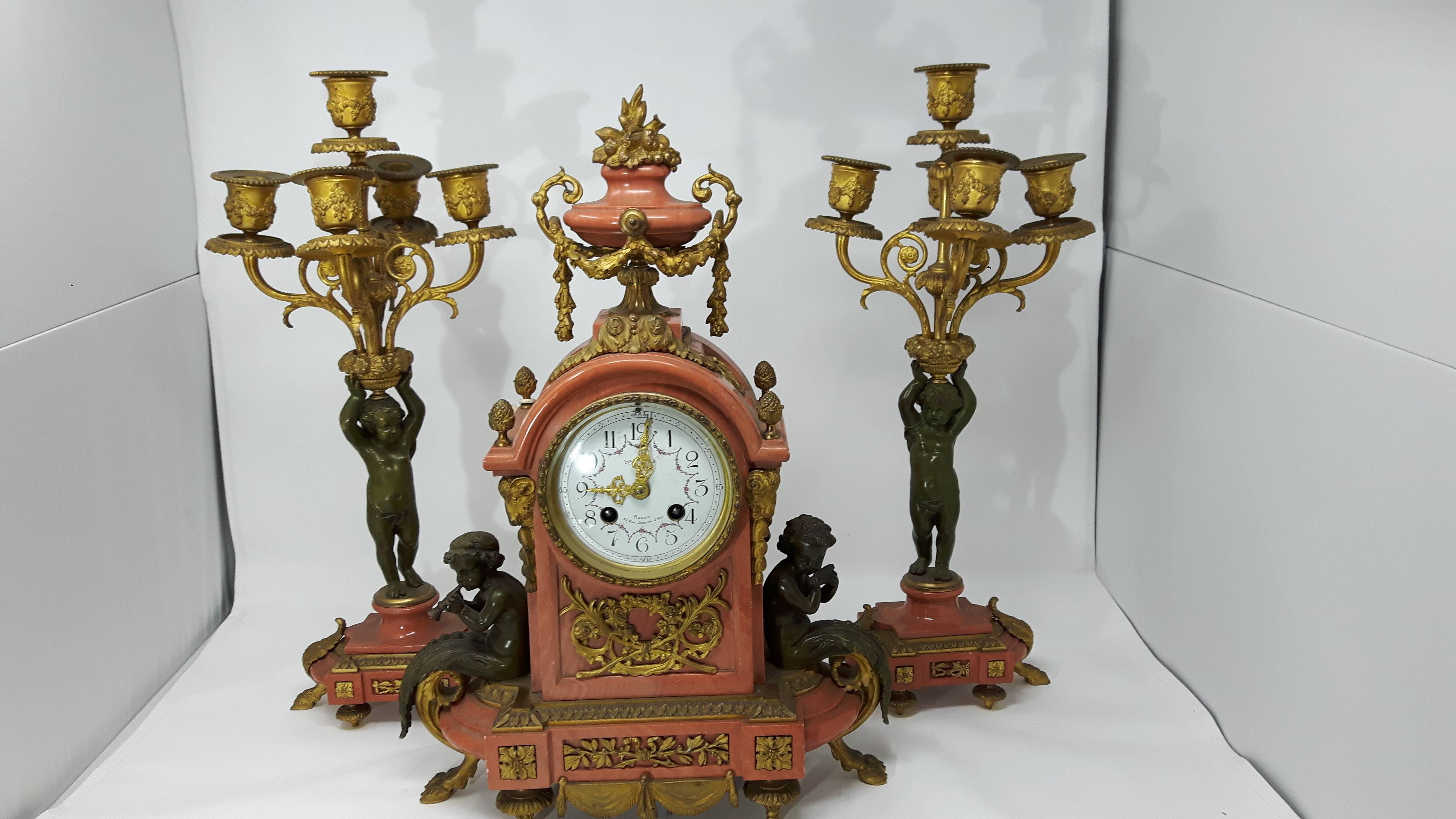 Bronze 19th Century French Provincial Three-Piece Clock Set For Sale