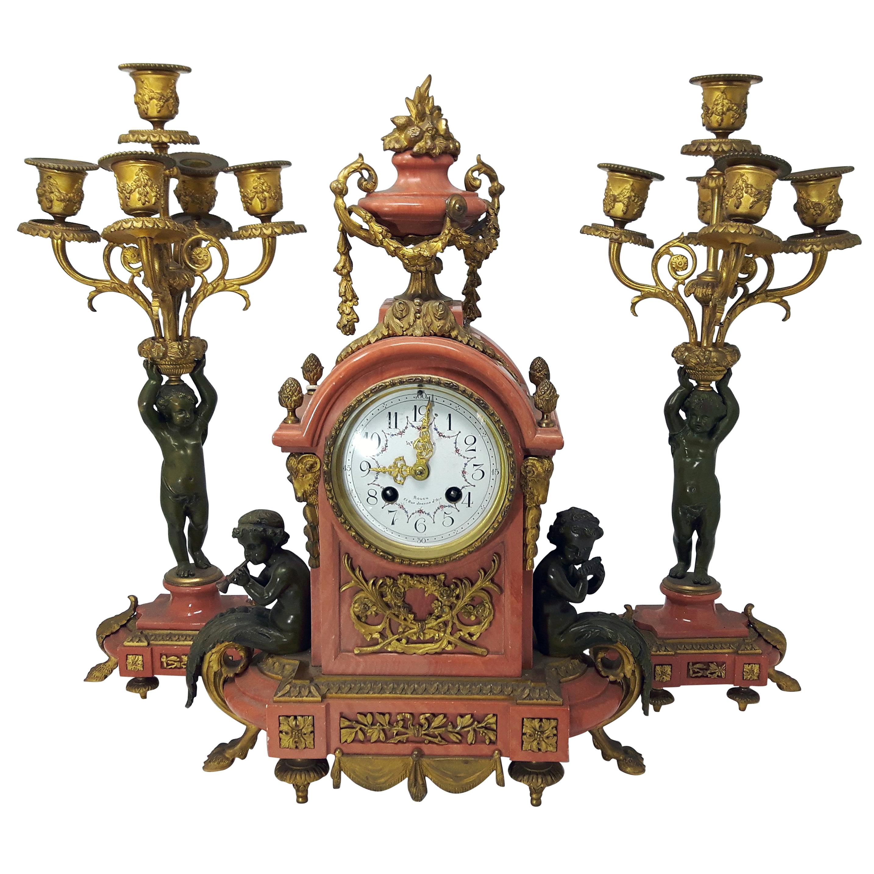 19th Century French Provincial Three-Piece Clock Set