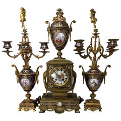19th Century French Provincial Three-Piece Jeweled Clock Set