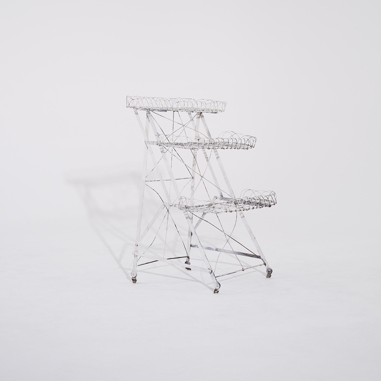 19th Century French Provincial Three-Tier White Metal Wire Plant Stand In Good Condition In West Palm Beach, FL