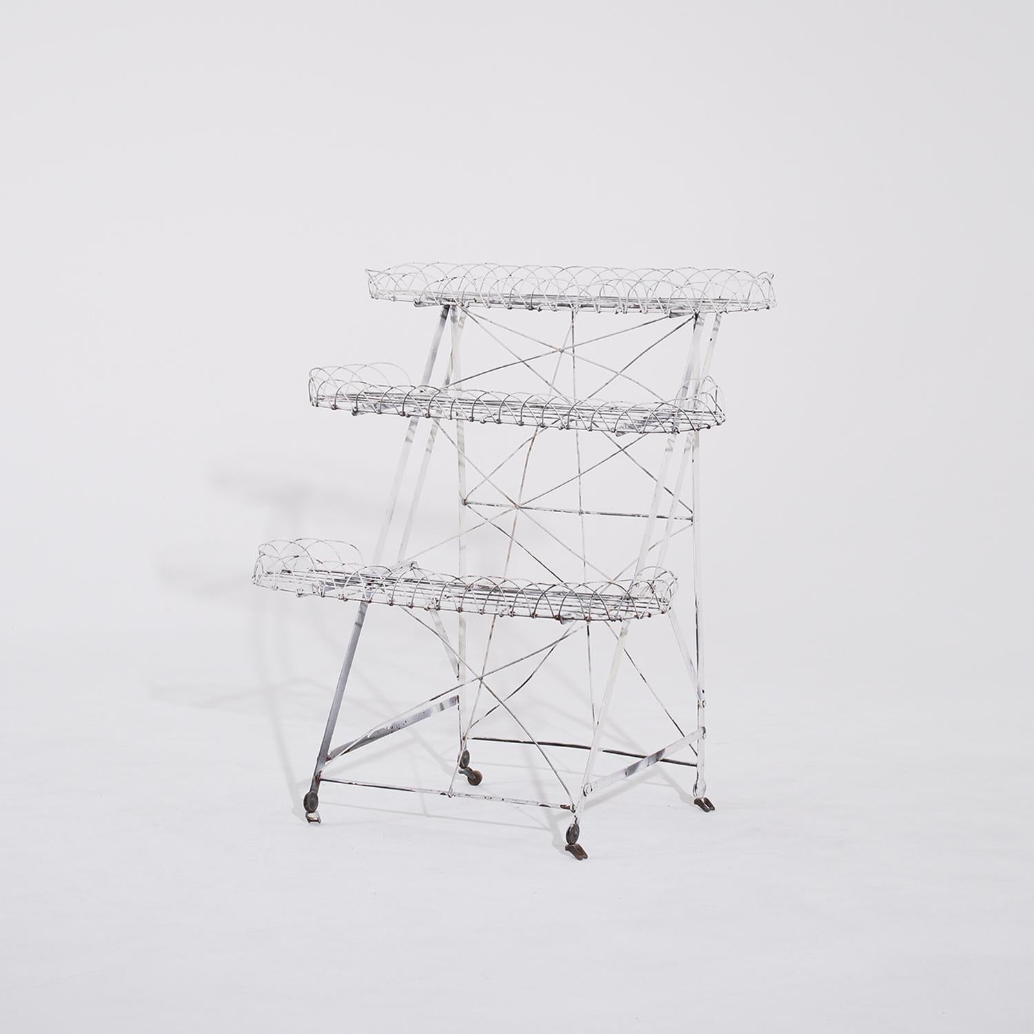 19th Century French Provincial Three-Tier White Metal Wire Plant Stand 1