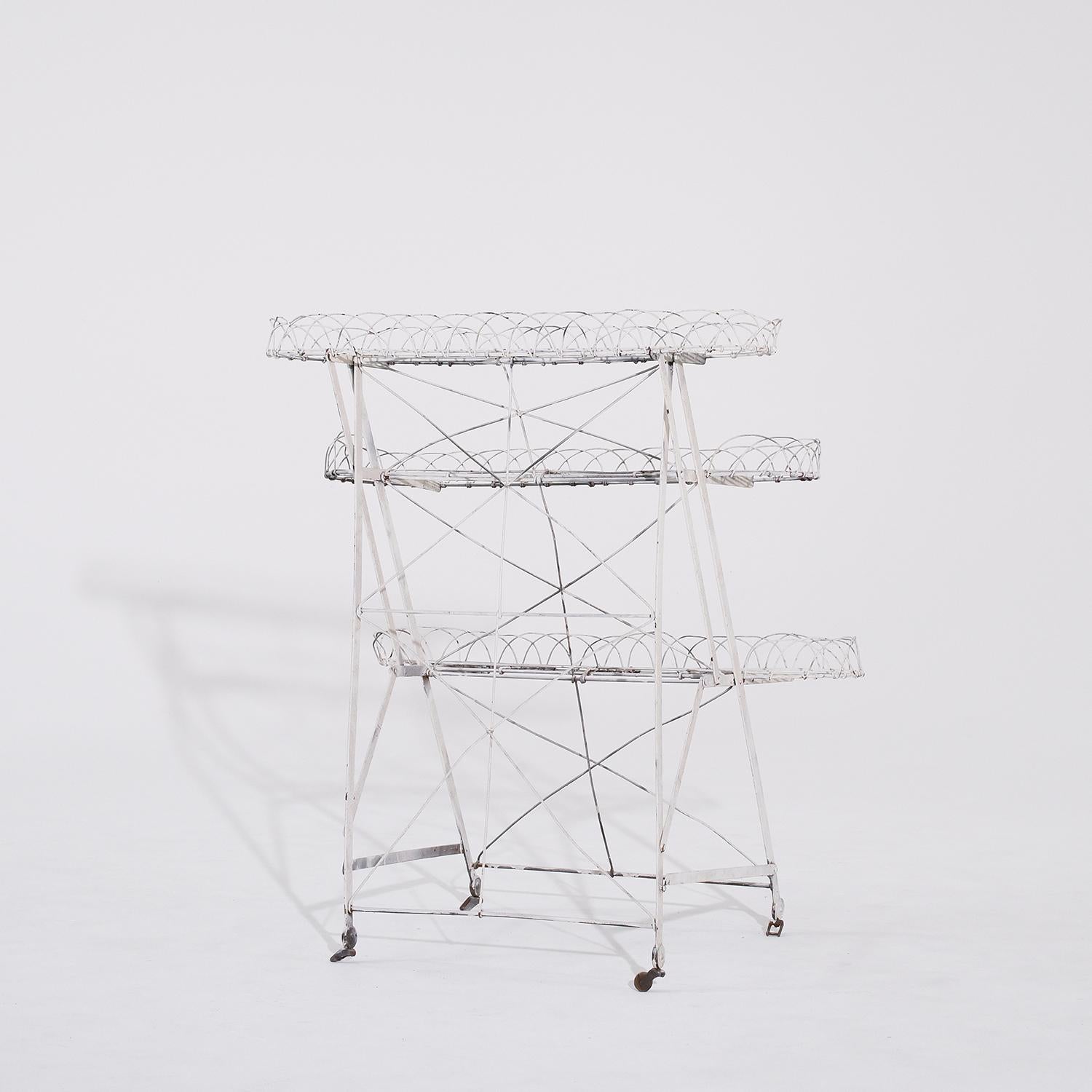19th Century French Provincial Three-Tier White Metal Wire Plant Stand 2