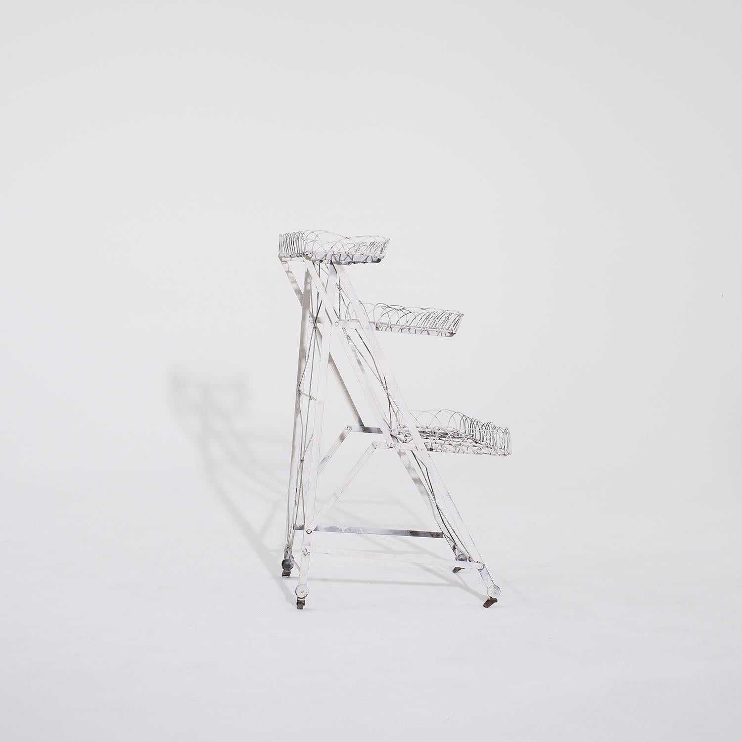 19th Century French Provincial Three-Tier White Metal Wire Plant Stand 3