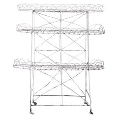 Antique 19th Century French Provincial Three-Tier White Metal Wire Plant Stand