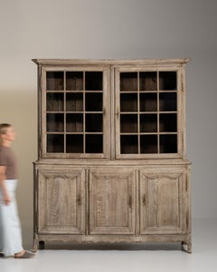 19th Century French Provincial Vitrine, Brown Wood & Glass Display