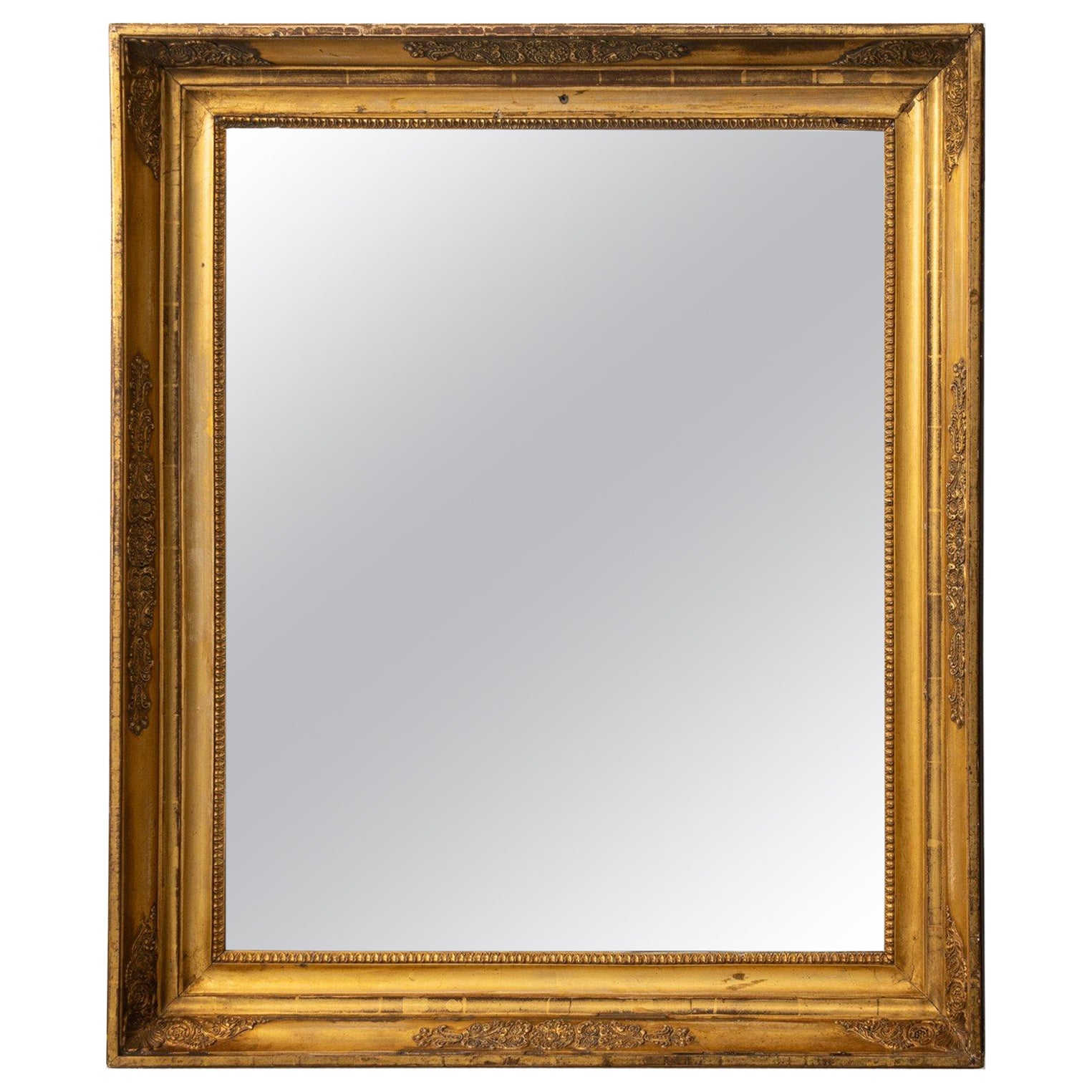 19th Century French Provincial Wall Mirror, Gilded Wood Frame, Antique
