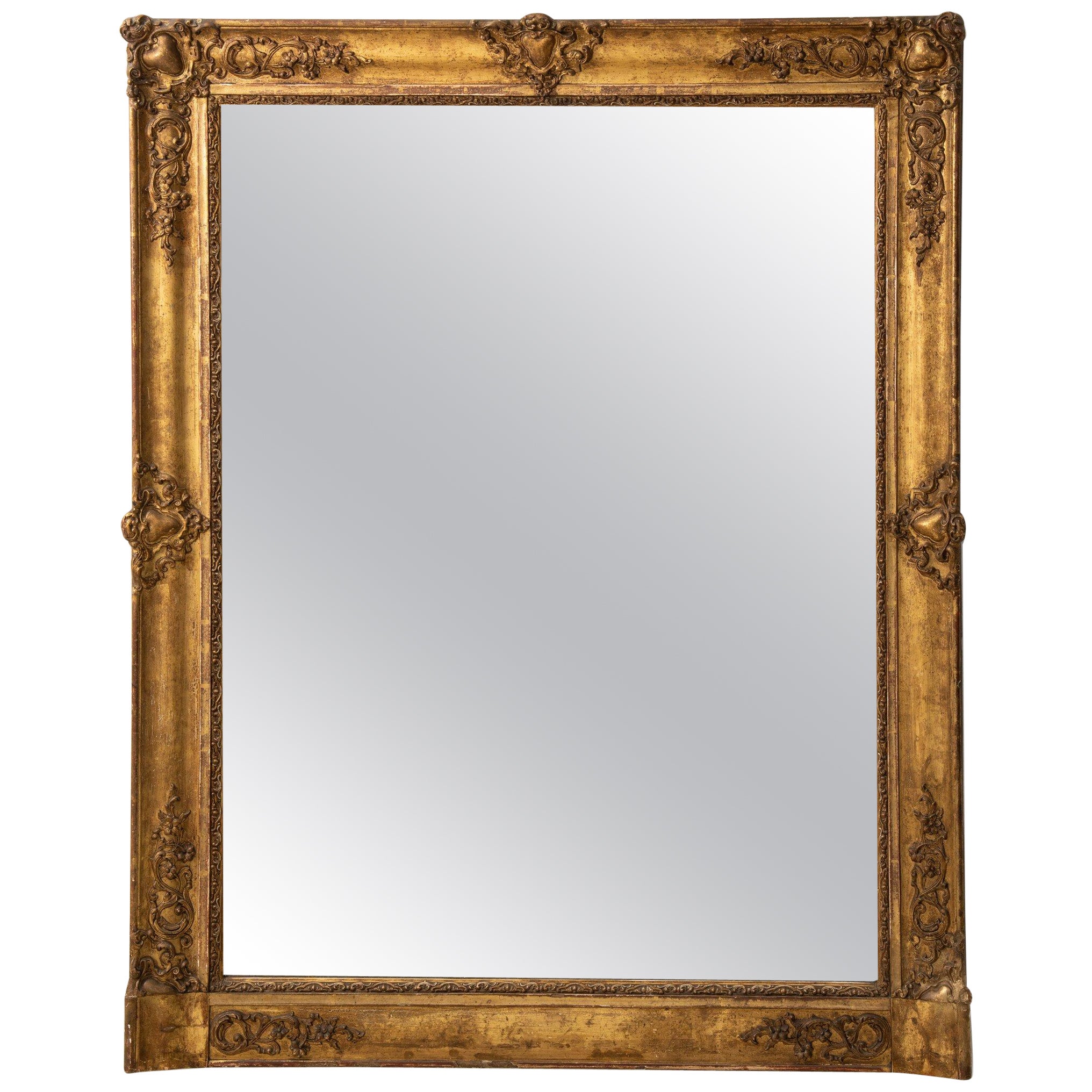 19th Century French Provincial Wall Mirror, Gilded Wood Frame, Antique