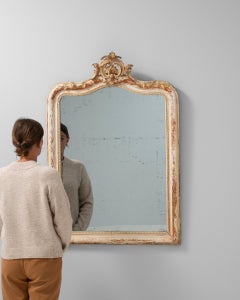 19th Century French Provincial Wall Mirror in Cream Gold Wood