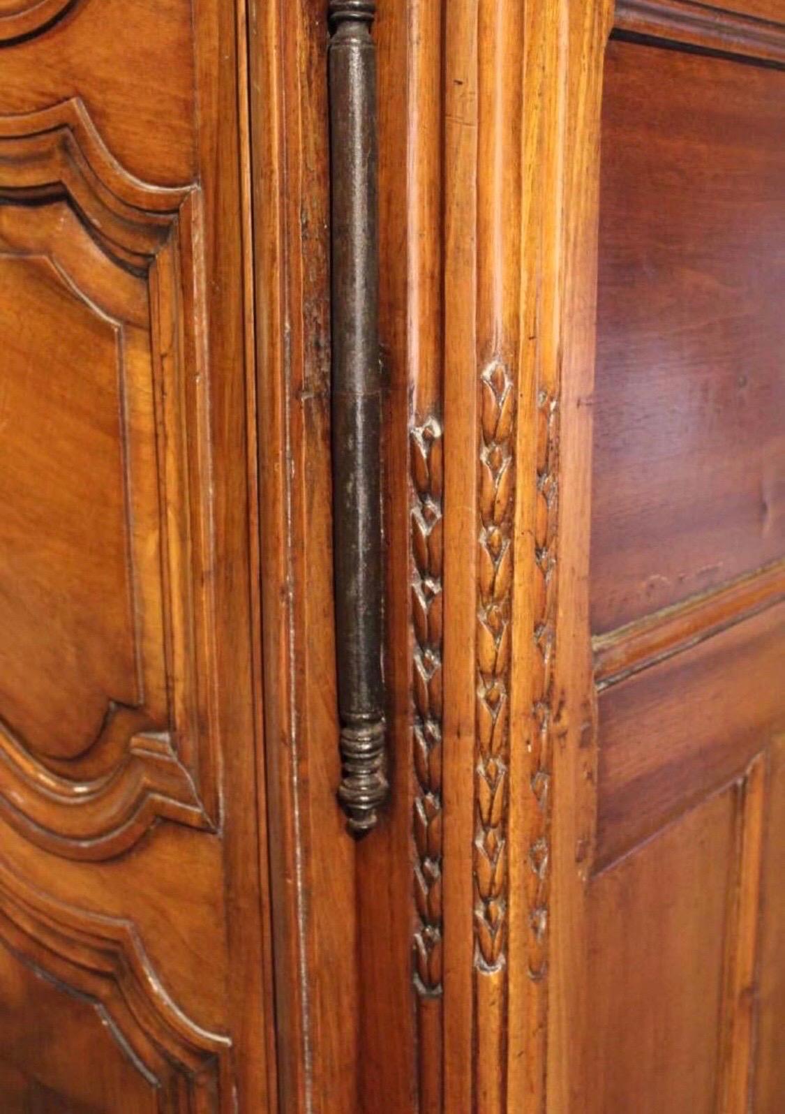 19th Century French Provincial Walnut and Cherryood Armoire with Carved Doves 4