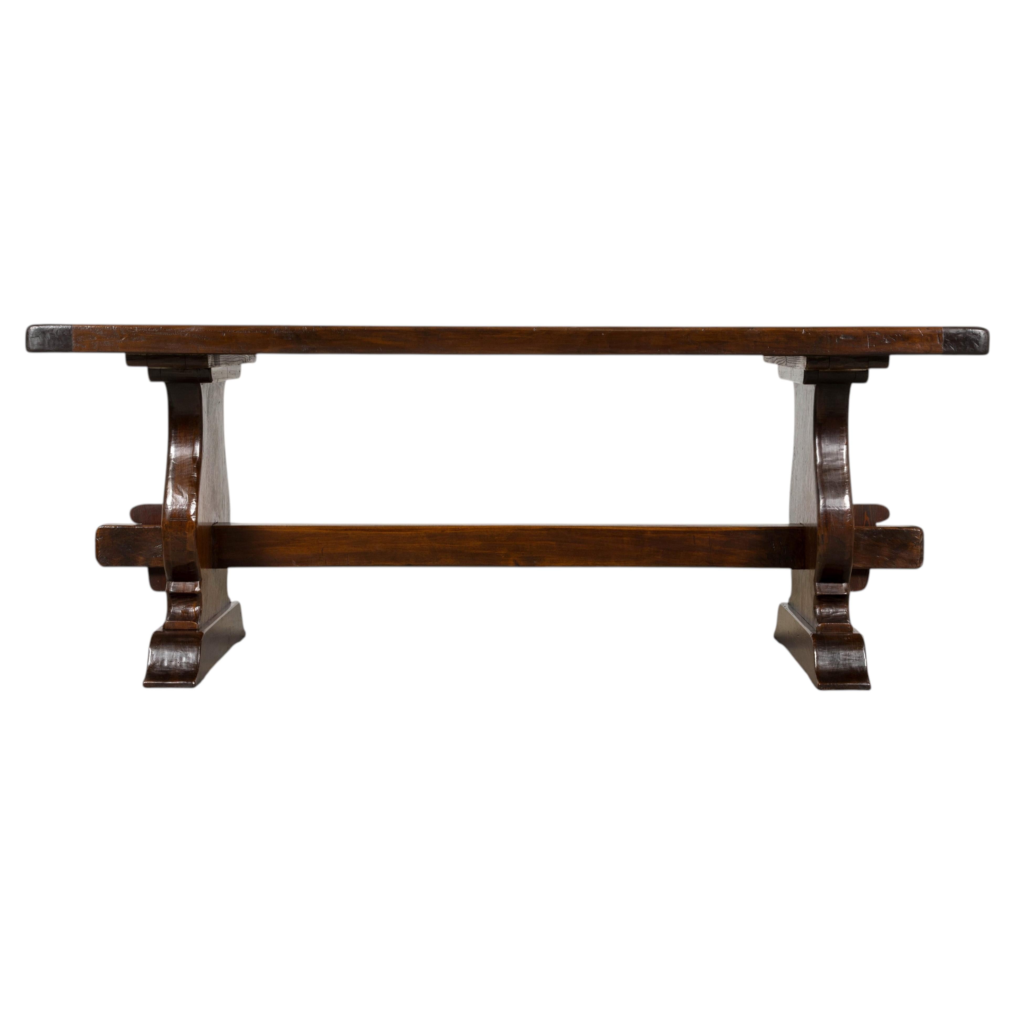 19th Century French Provincial Walnut Dining Table with Trestle Base