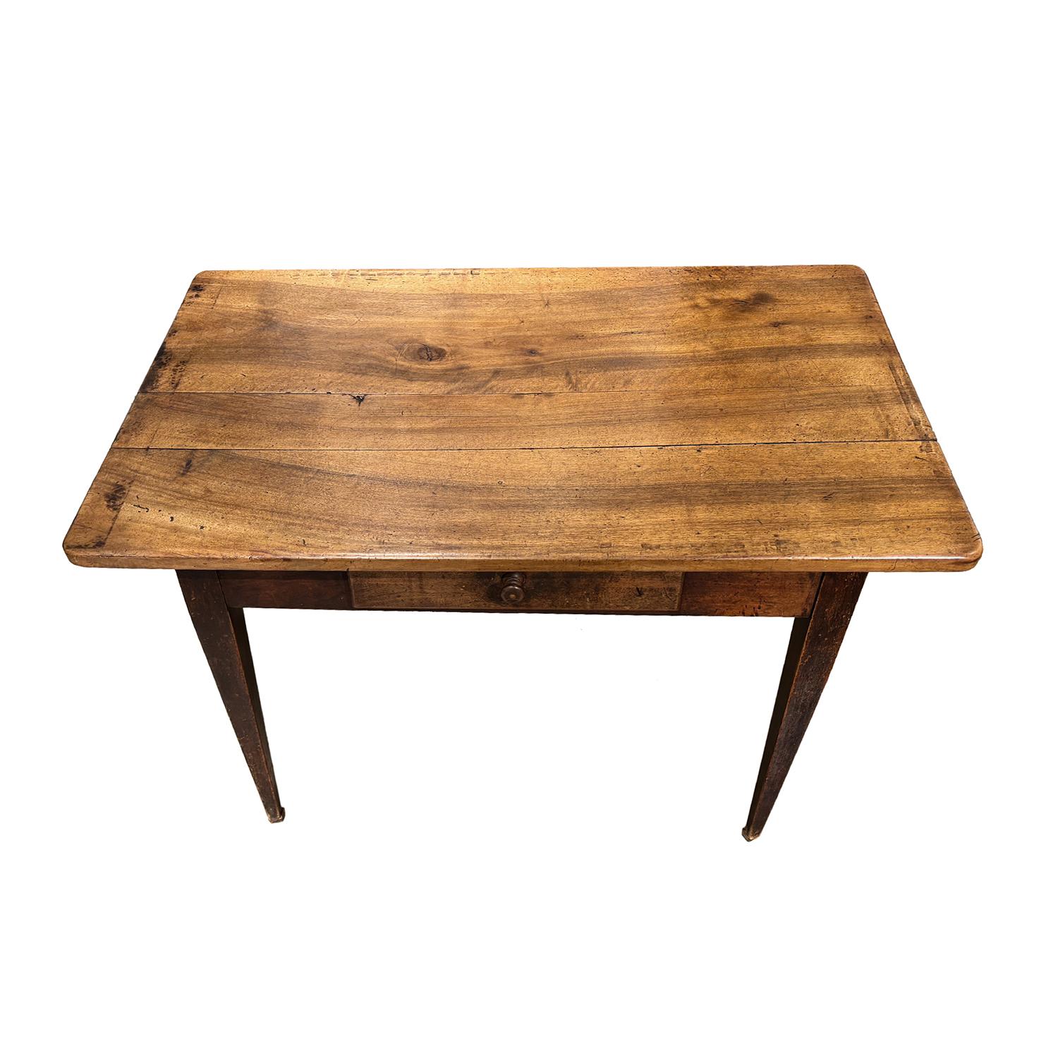 Hand-Carved 19th Century French Provincial Walnut End Table - Antique Rectangular Farm Table For Sale
