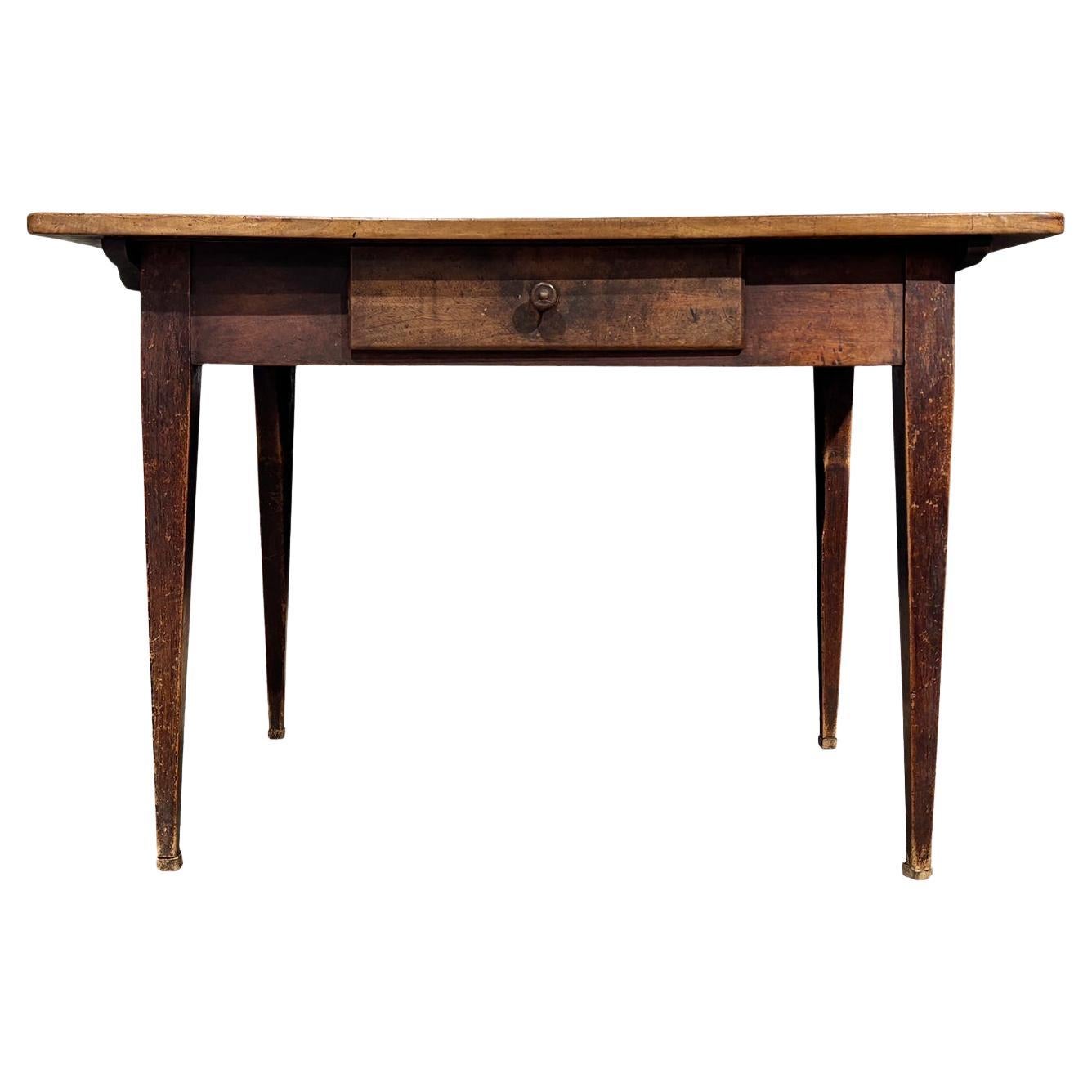 19th Century French Provincial Walnut End Table - Antique Rectangular Farm Table For Sale