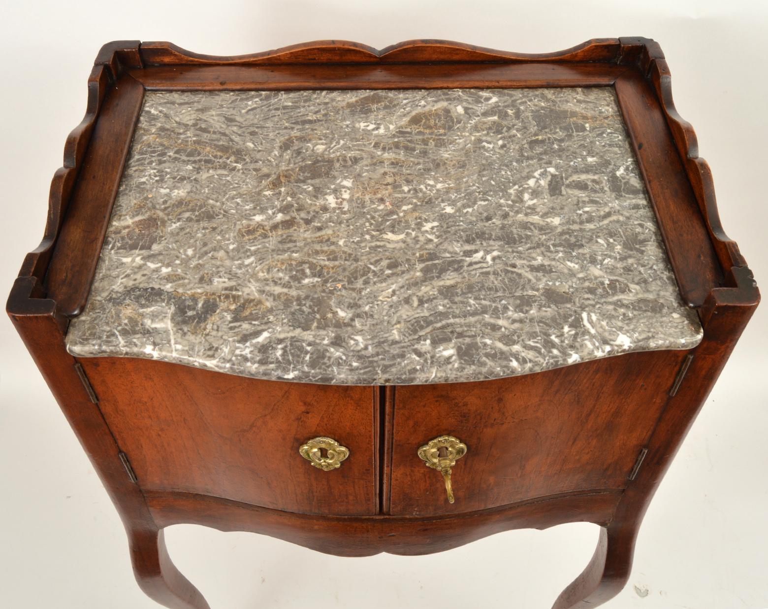 19th Century French Provincial Walnut Petite Two Door Marble Top Commode 1