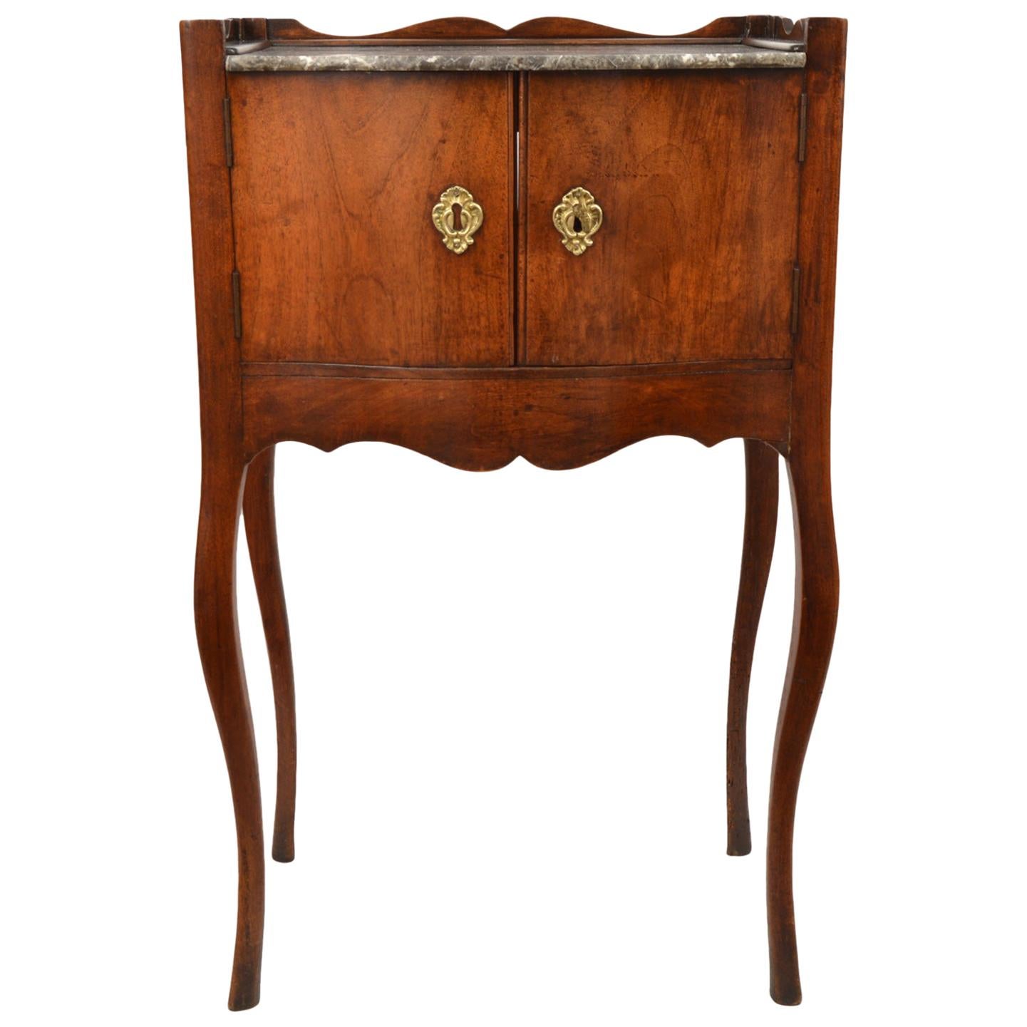 19th Century French Provincial Walnut Petite Two Door Marble Top Commode