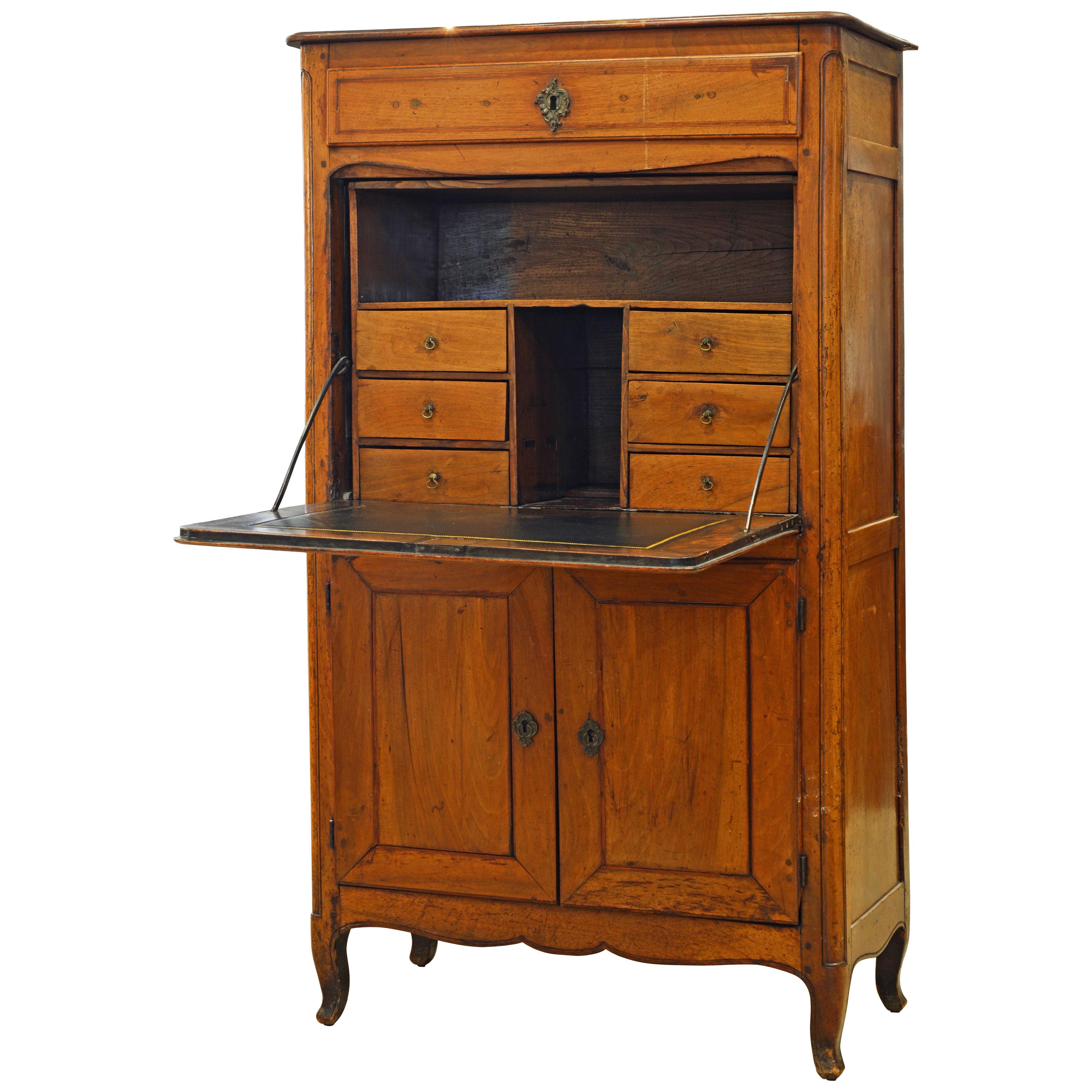 19th Century French Provincial Walnut Secretary Desk or Secretaire a Abattant