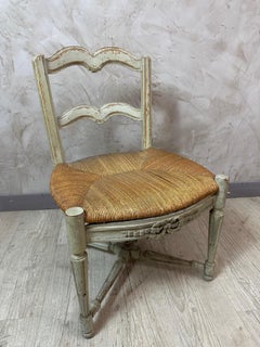 Chaise provinciale française du 19ème siècle en bois et paille, années 1870