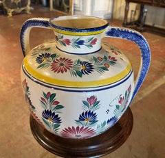 19th Century French Quimper Hand Painted Faience Vase Signed HB