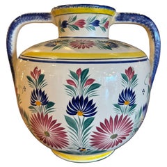 19th Century French Quimper Hand Painted Faience Vase Signed HB