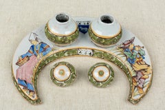 puits à encre du 19ème siècle en porcelaine de Quimper Beau Faience française