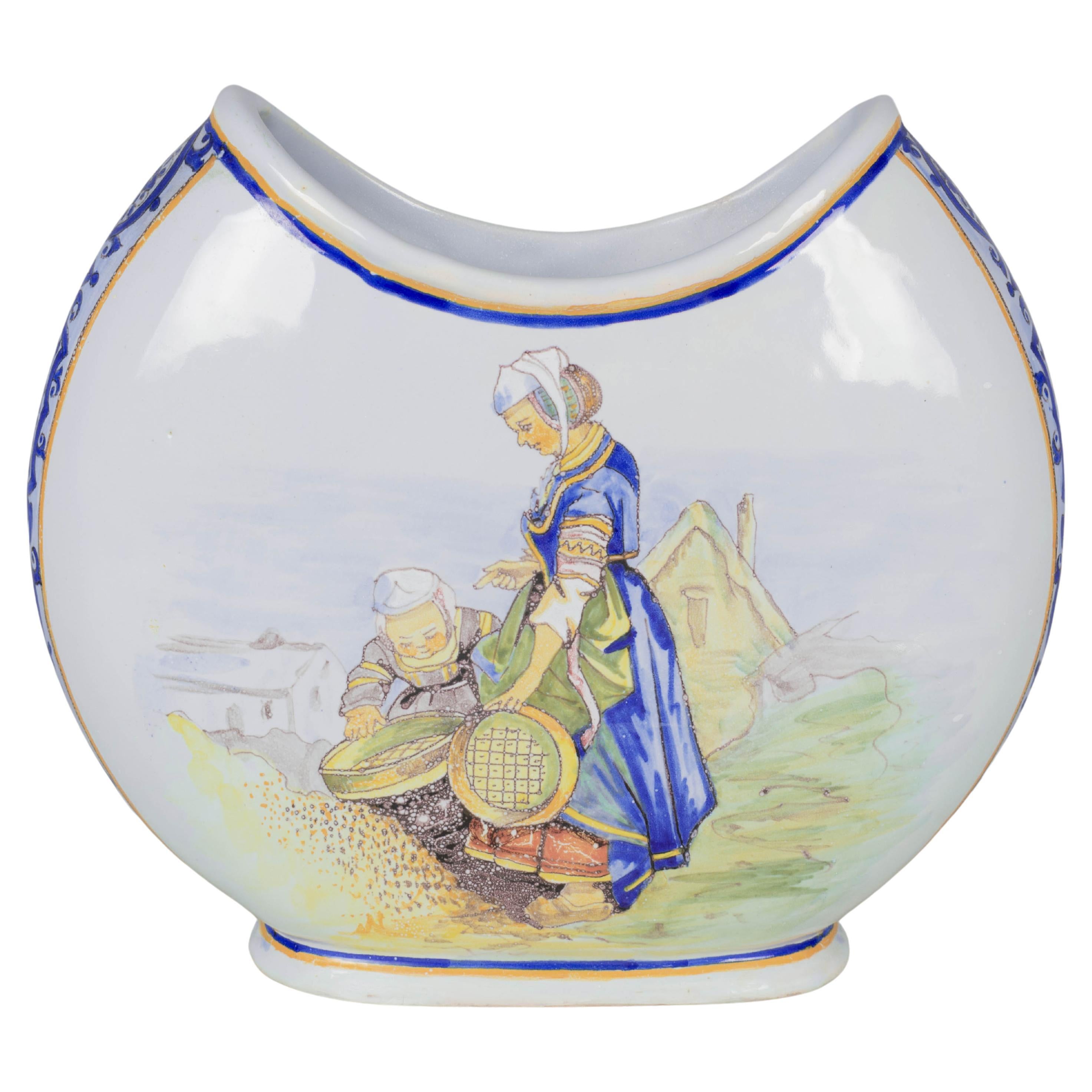19th Century French Quimper Porquier Beau Faience Vase