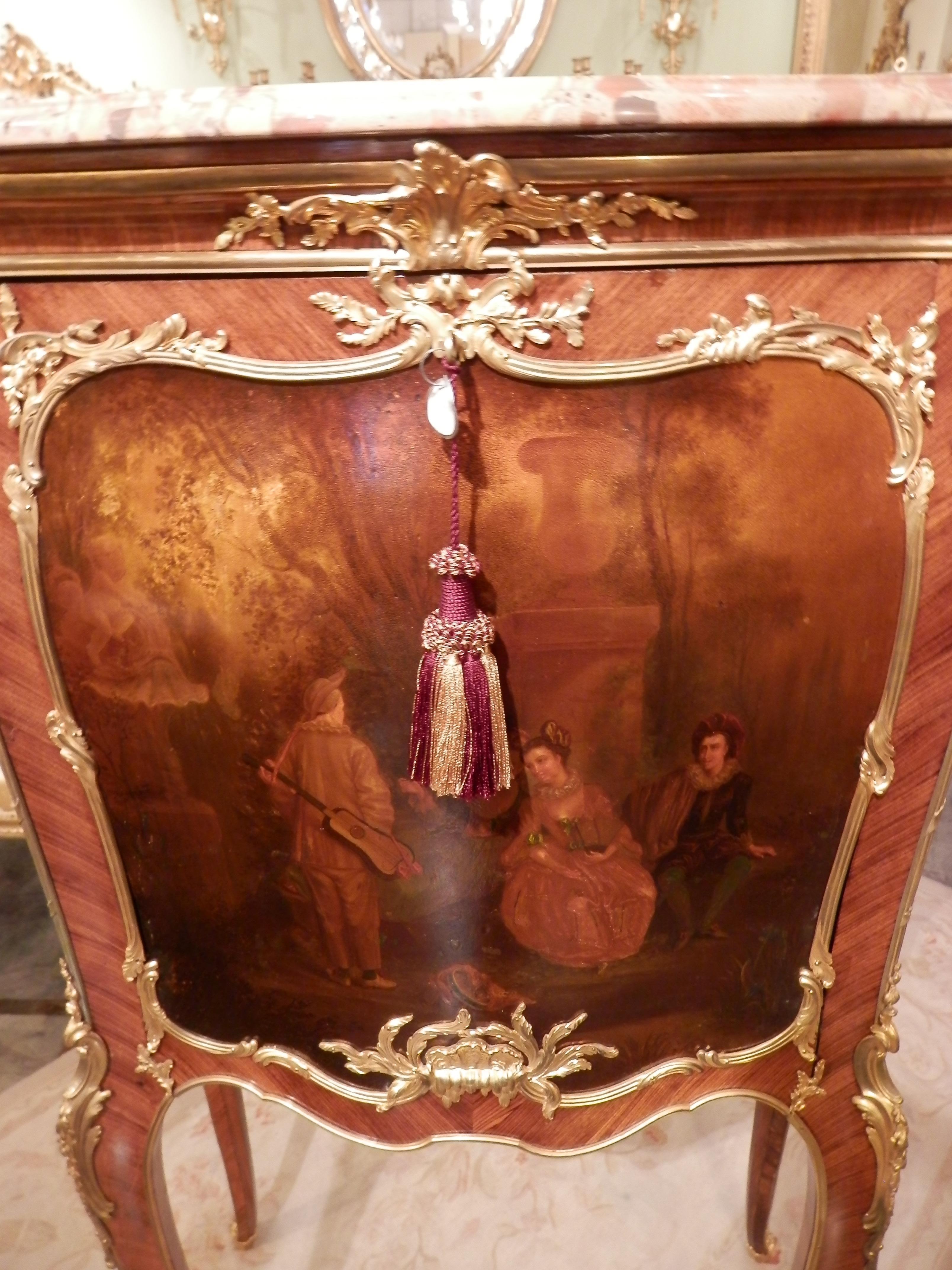 Louis XV 19th Century French Rare Francois Linke Slant Front Cabinet on Legs