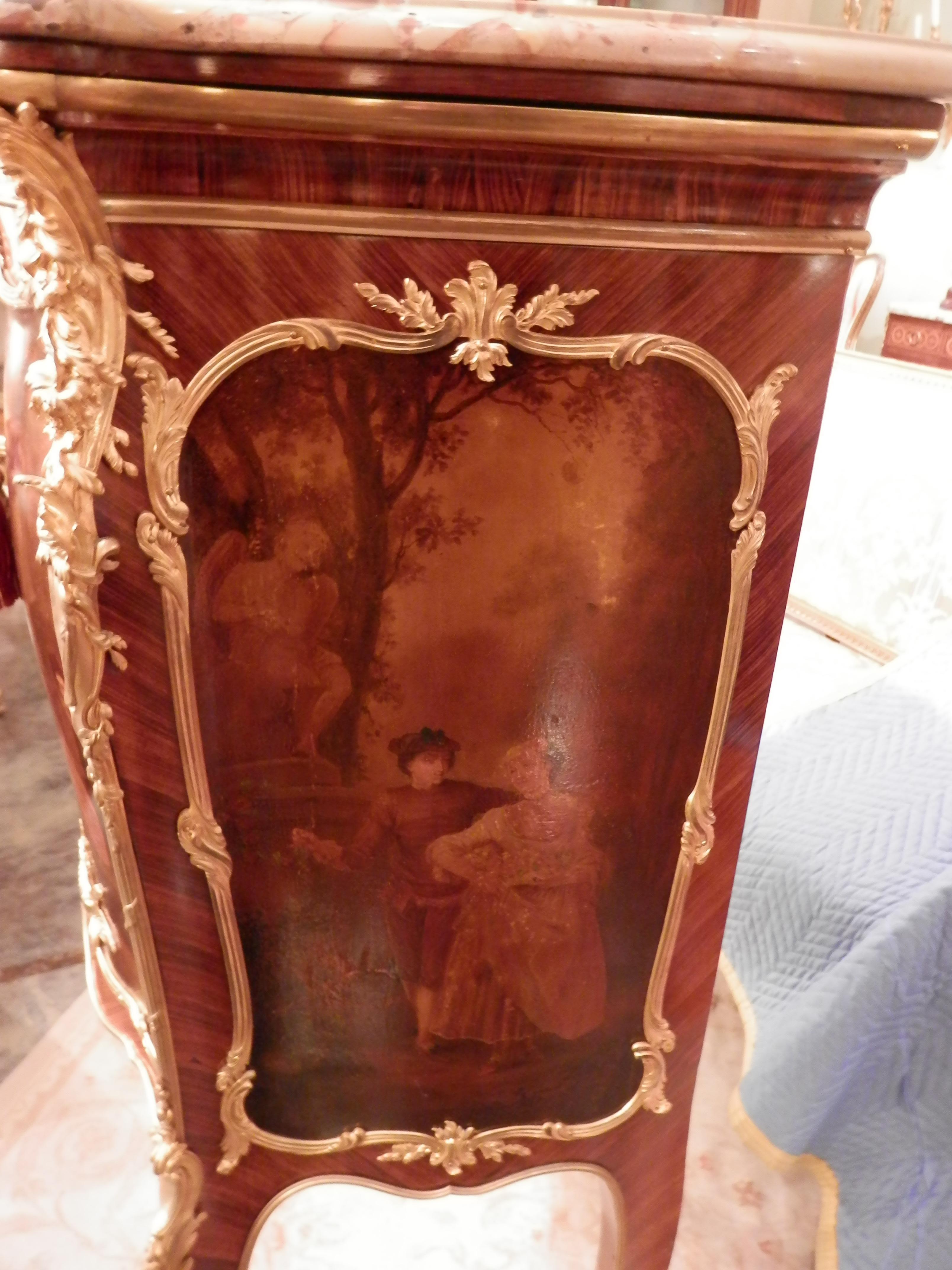 Hand-Painted 19th Century French Rare Francois Linke Slant Front Cabinet on Legs
